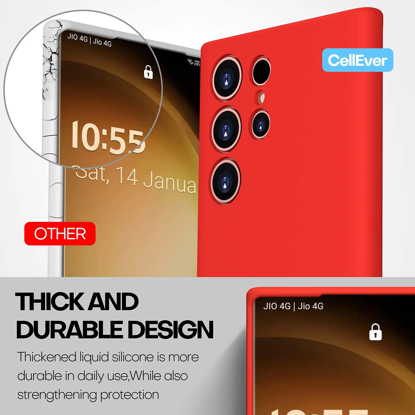 DL3 Mobilak Soft Silicone Protective Case for Samsung Galaxy S22 Ultra 5G with Microfiber Lining and Shockproof Design - Red