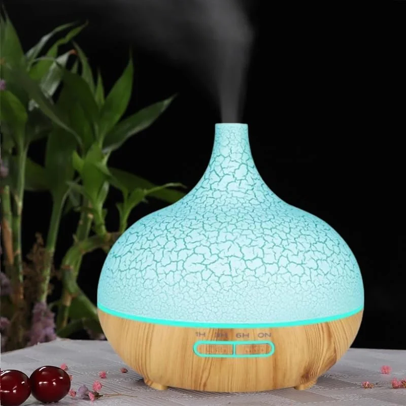 Mobigon Essential Oil Diffuser, Aromatherapy Diffuser 500ml with Remote Control, 4 Timer & Auto-Off Safety Switch, 7 Color LED Lights Mode, 10 Hours Quiet Humidifier for Bedroom - F.Light woody