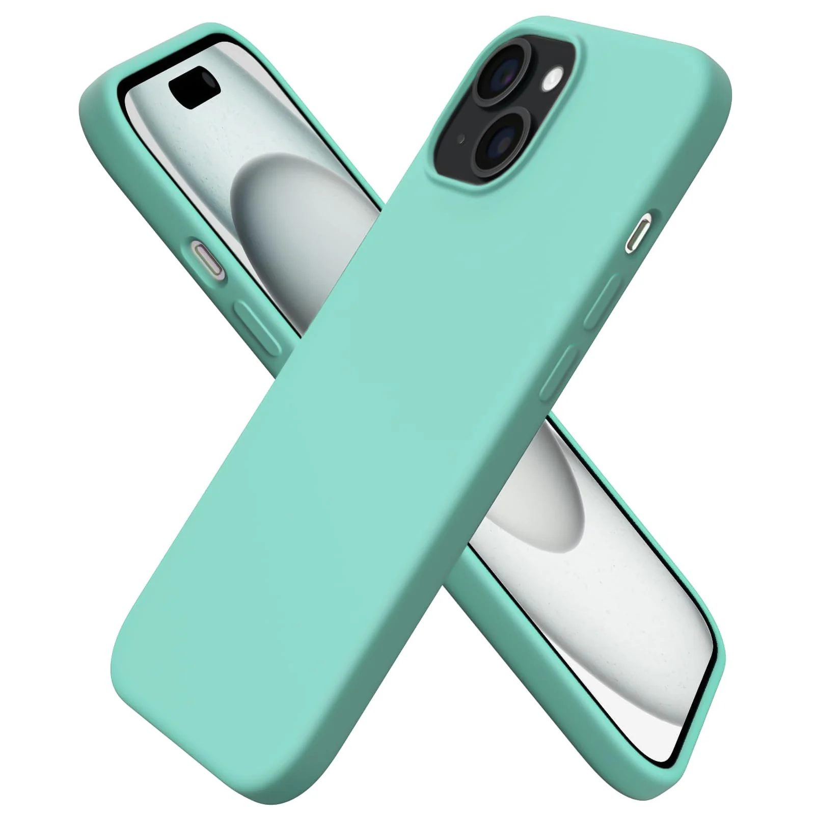 DL3 Mobilak Compatible with iPhone 15 Case 6.1, Slim Liquid Silicone 3 Layers Full Covered Soft Gel Rubber Phone Case Protective Cover 6.1 Inch - Turquoise