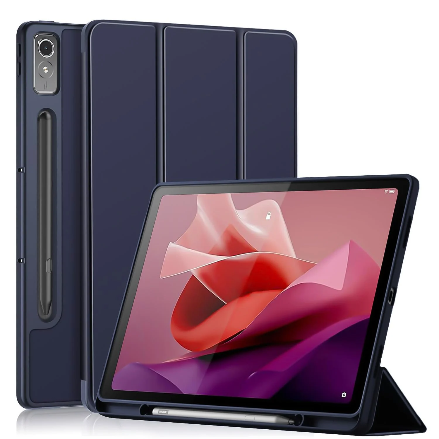 DL3 Mobilak Lenovo Tab P12 12.7 inch 2023 (TB-370FU/TB-371FC) Case with Pen Holder, Soft TPU Back Trifold Stand Protective Smart Cover Flip, Auto Wake&Sleep (Pink)