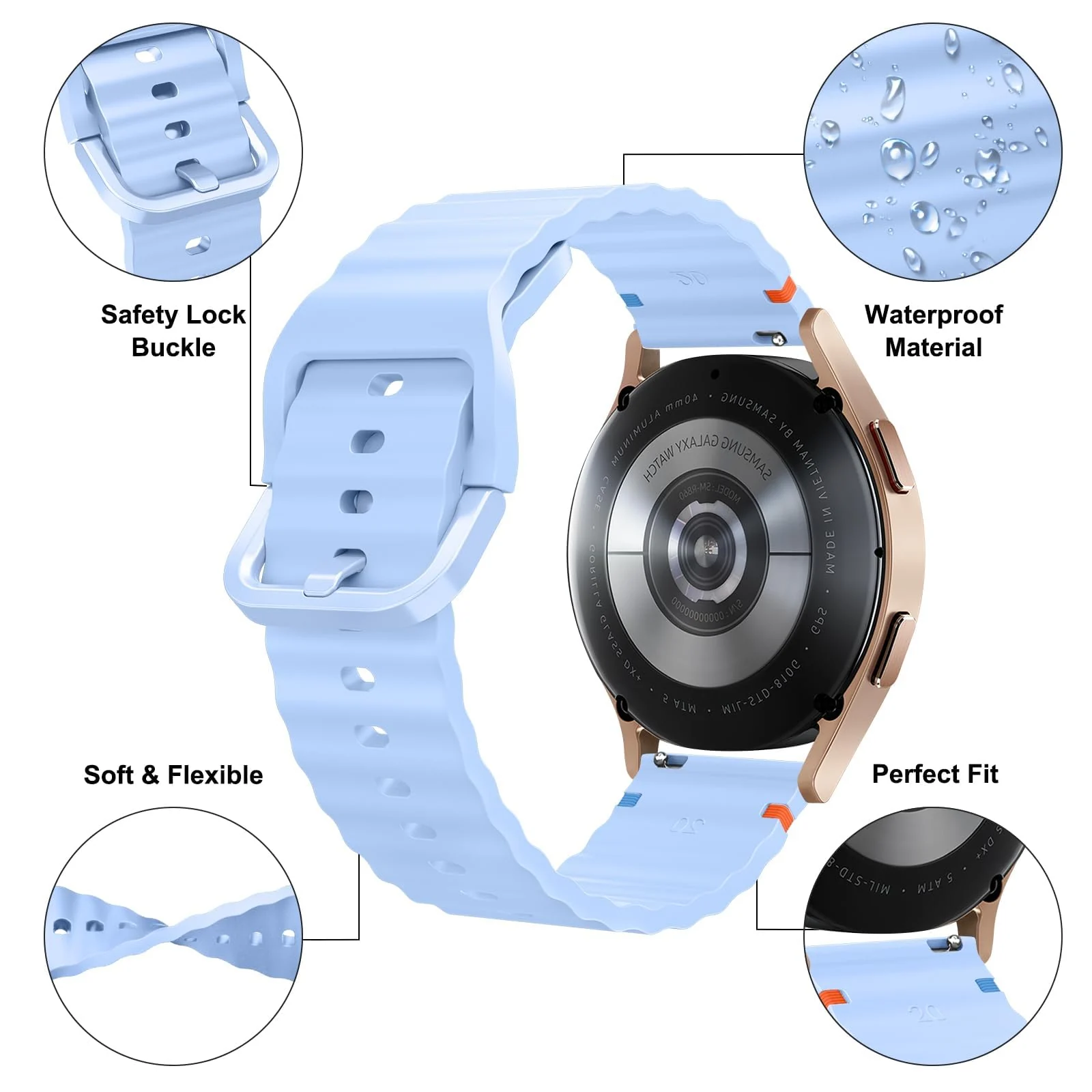 DL3 Mobilak 18m Strap for Huawei Watch GT 6 41mm/GT 5 Pro 42 mm/GT5 41mm/GT4 41 mm/Huawei Watch 5 42mm, 18 mm Silicone Sport Armband Replacement Bracelet for Venu 2S/3S/Vivomove 3S/4S - Sky Blue
