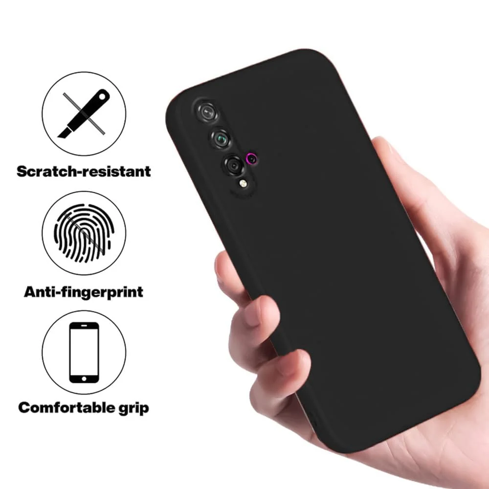 DL3 Mobilak Liquid Silicone Case for Huawei nova 5T, Shock-absorbing protection, Scratch-resistant surface, Soft microfiber lining - Black
