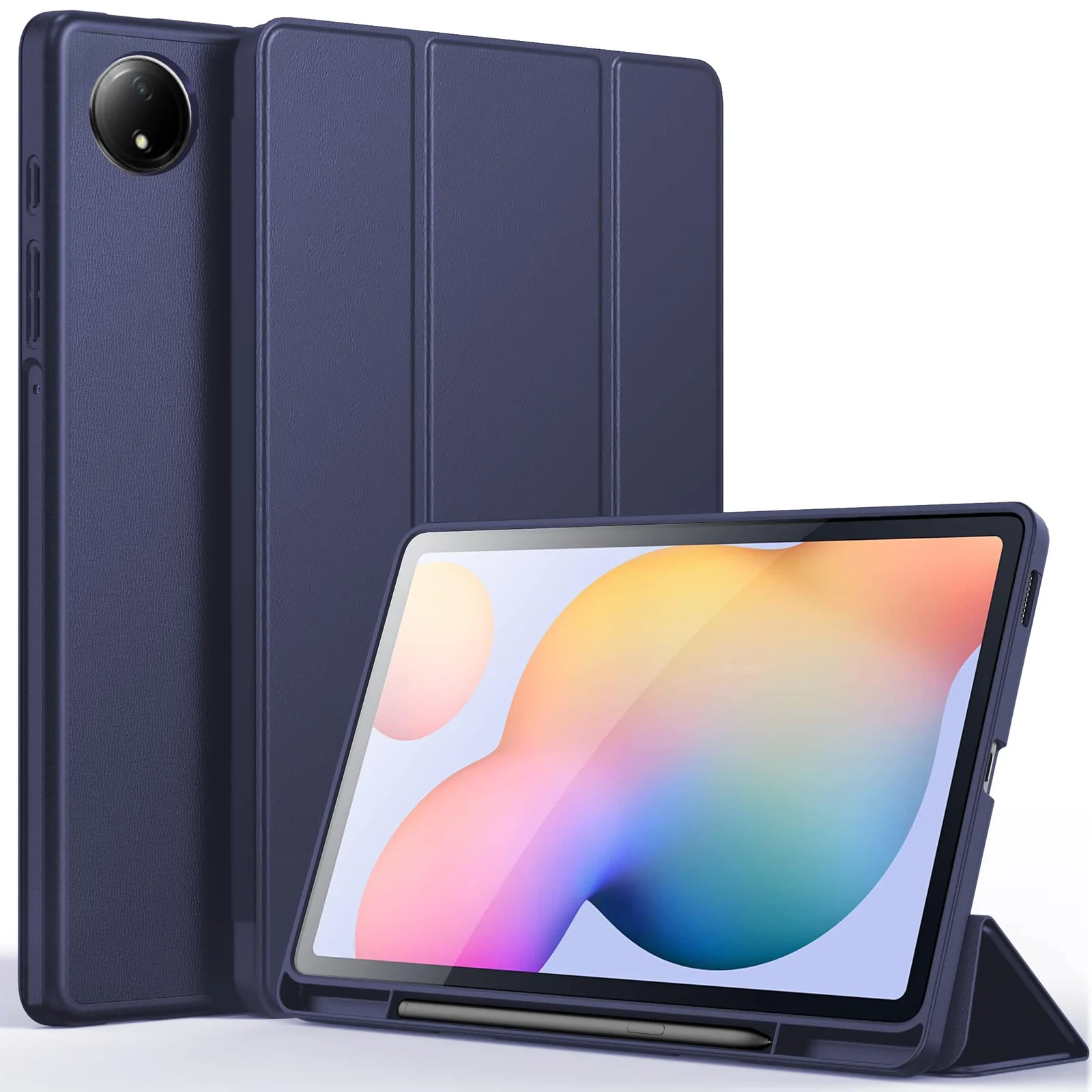 DL3 Mobilak Xiaomi Redmi Pad SE 8.7'' inch 2024 Tablet Case with Pen Holder, Soft TPU Back Trifold Stand Protective Smart Cover Flip, Auto Wake&Sleep - Blue