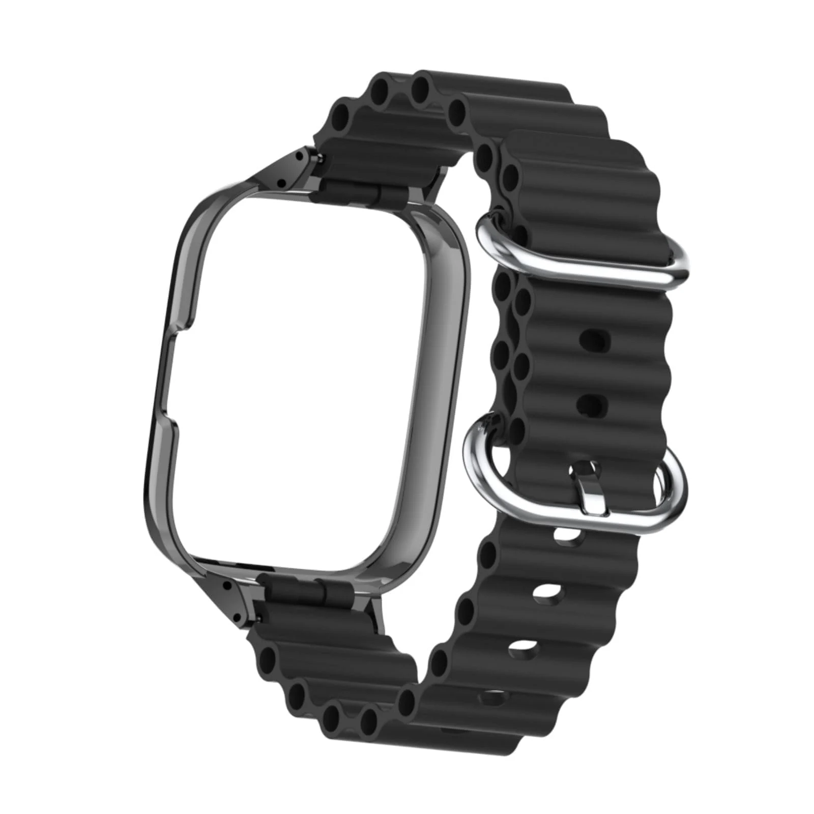 DL3 Mobilak Ocean Strap Compatible with Xiaomi Mi Watch Lite/Redmi Watch, Adjustable Silicone Strap with Metal Buckle, Band With Frame Metal Women Men Replacement Strap - Black