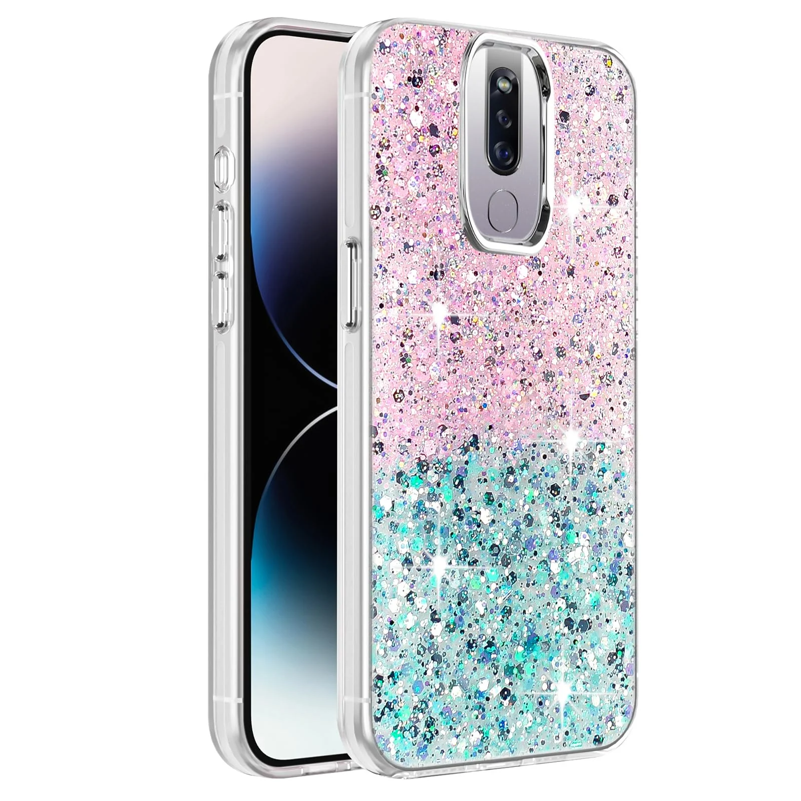 DL3 Mobilak Glitter Protective Case for OPPO F11 Pro, Supports wireless charging, Camera protection, Shock-absorbing protection - Pink Green