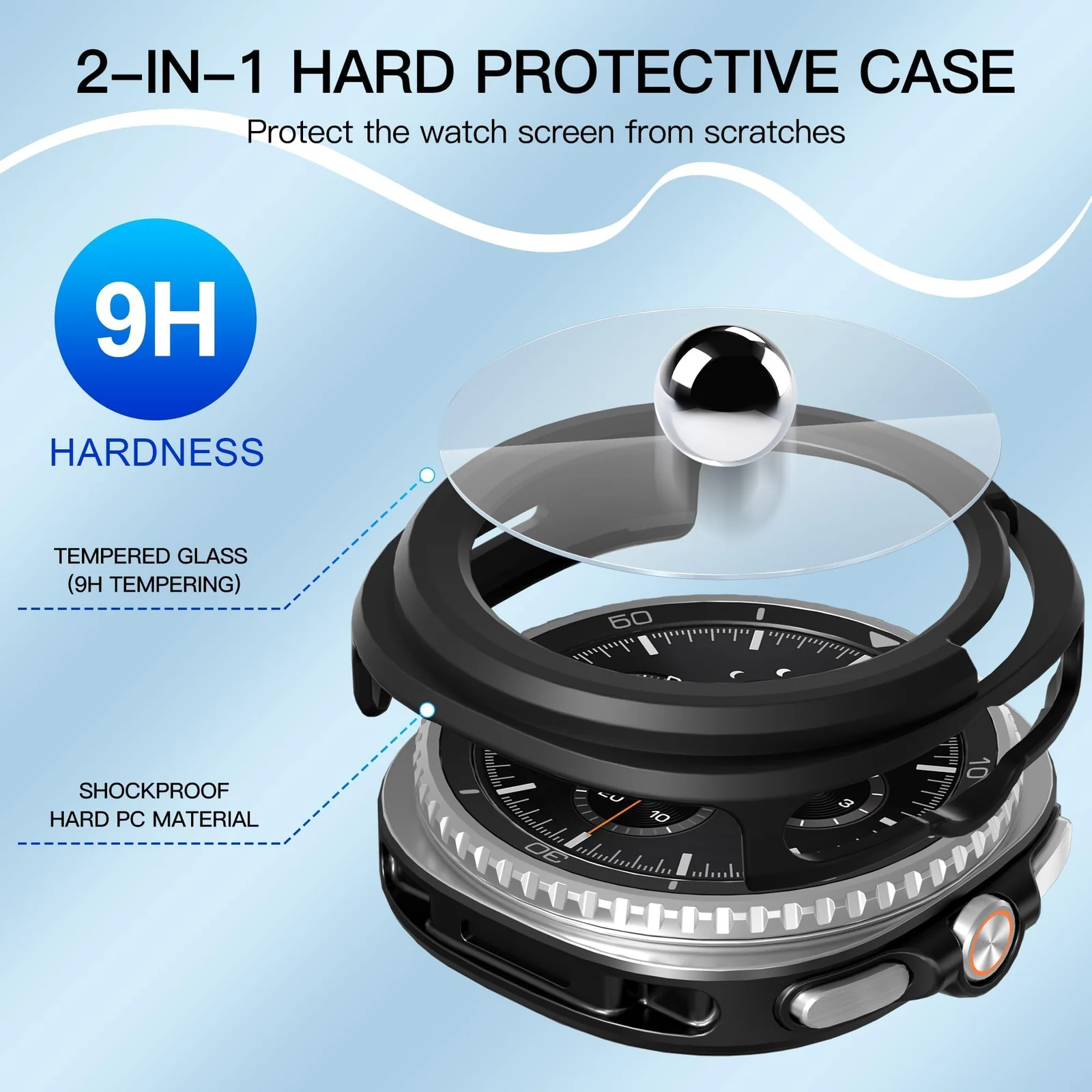 DL3 MOBILAK Full-Coverage Watch Case with Tempered Glass for Samsung Galaxy Watch 8 Classic 46 mm, Black