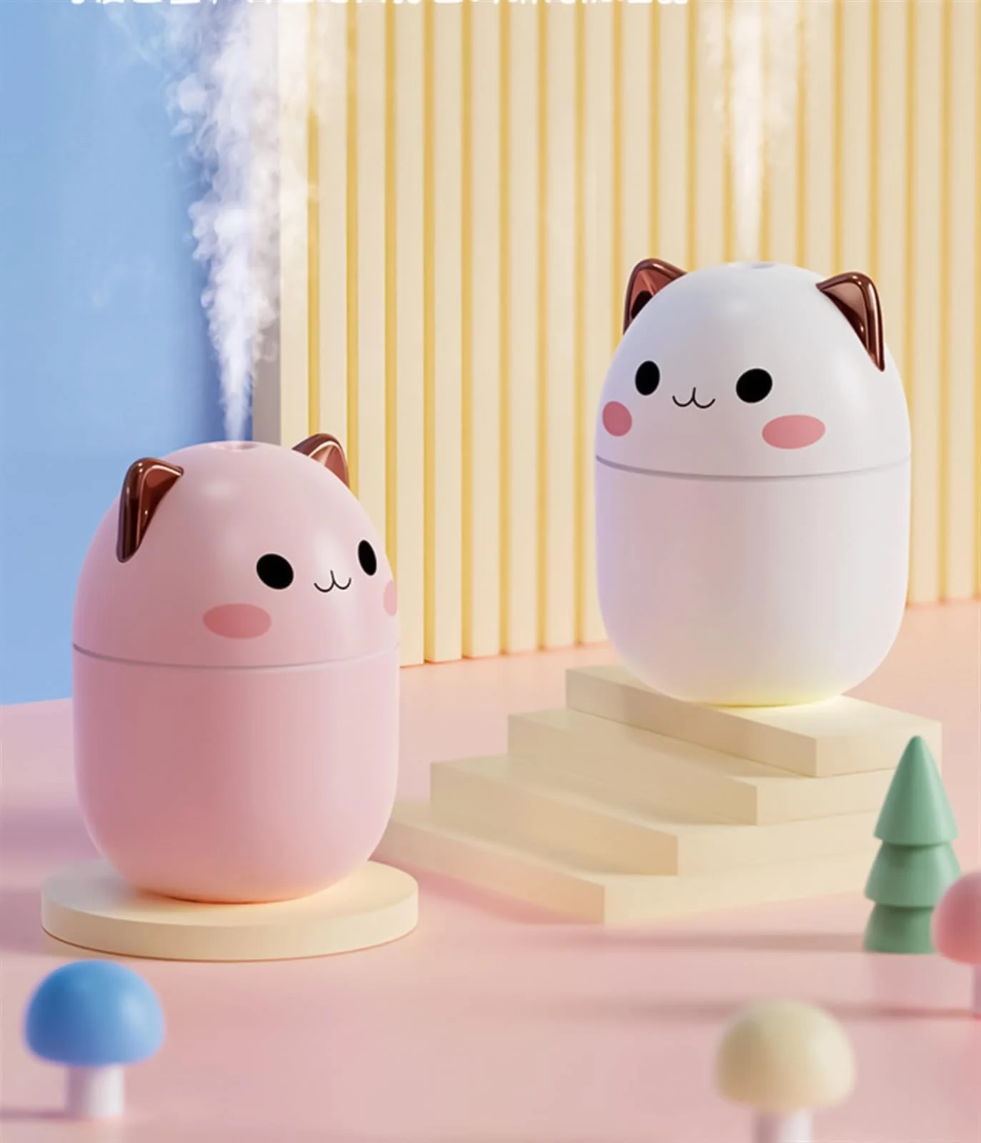 MOBIGON Wood Cool Mist Ultrasonic Humidifier for Room Moisture, Aroma Diffuser for Home, 250ml Essential Oil Diffuser with 7 Colorful Night Light, Auto Shut-Off, Home, Office, car - White
