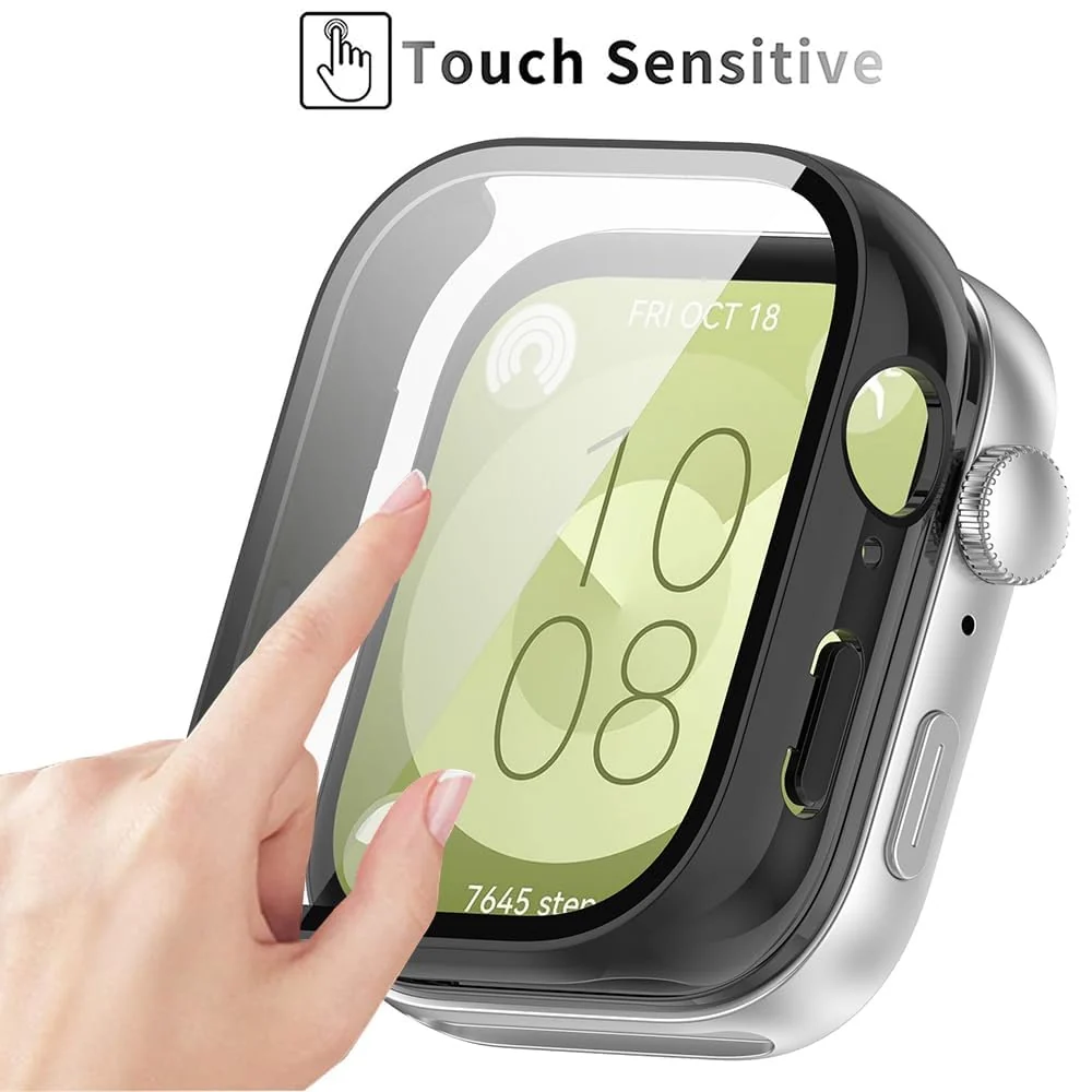 DL3 Mobilak Case Compatible with Huawei Watch Fit 3, Full Coverage Slim Hard Case Protective Bumper Built-in Tempered Glass Screen Protector Shell for Huawei Watch Fit 3 - Black