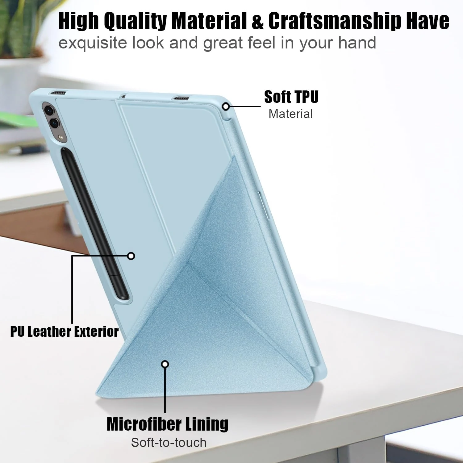 DL3 Mobilak For Samsung Galaxy Tab S8+ Plus 2022 / S7 FE 2021 / S7+ Plus 2020 12.4-Inch Case, Smart Stand, Pencil Holder, Shockproof Slim Lightweight Leather Cover, Modern Abstract Design - Sky Blue