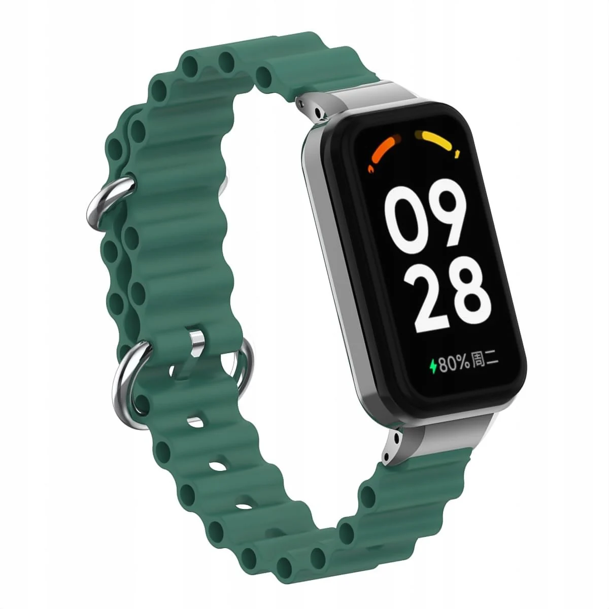 DL3 Mobilak Ocean Strap Compatible with Xiaomi Redmi Band 2/Smart Band 8 Active, Adjustable Silicone Band with Metal Buckle and Frame for Women and Men - Green