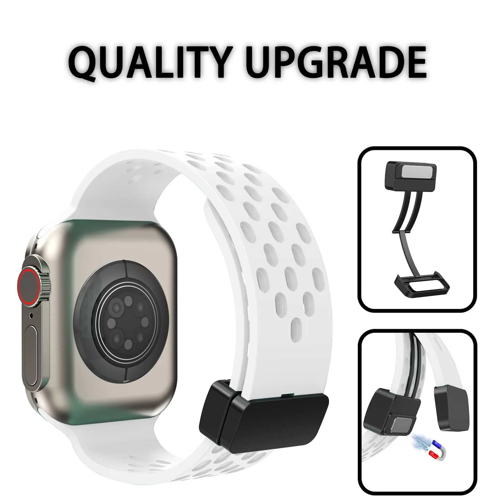 DL3 Mobilak Magnetic Bands for Apple Watch Band 49mm 46mm 45mm 44mm 42mm, Soft Silicone Magnetic Buckle Breathable Sport Watch Strap for iWatch Ultra2 Ultra SE SE2 Series 10 9 8 7 6 5 4 3 2 1 - White
