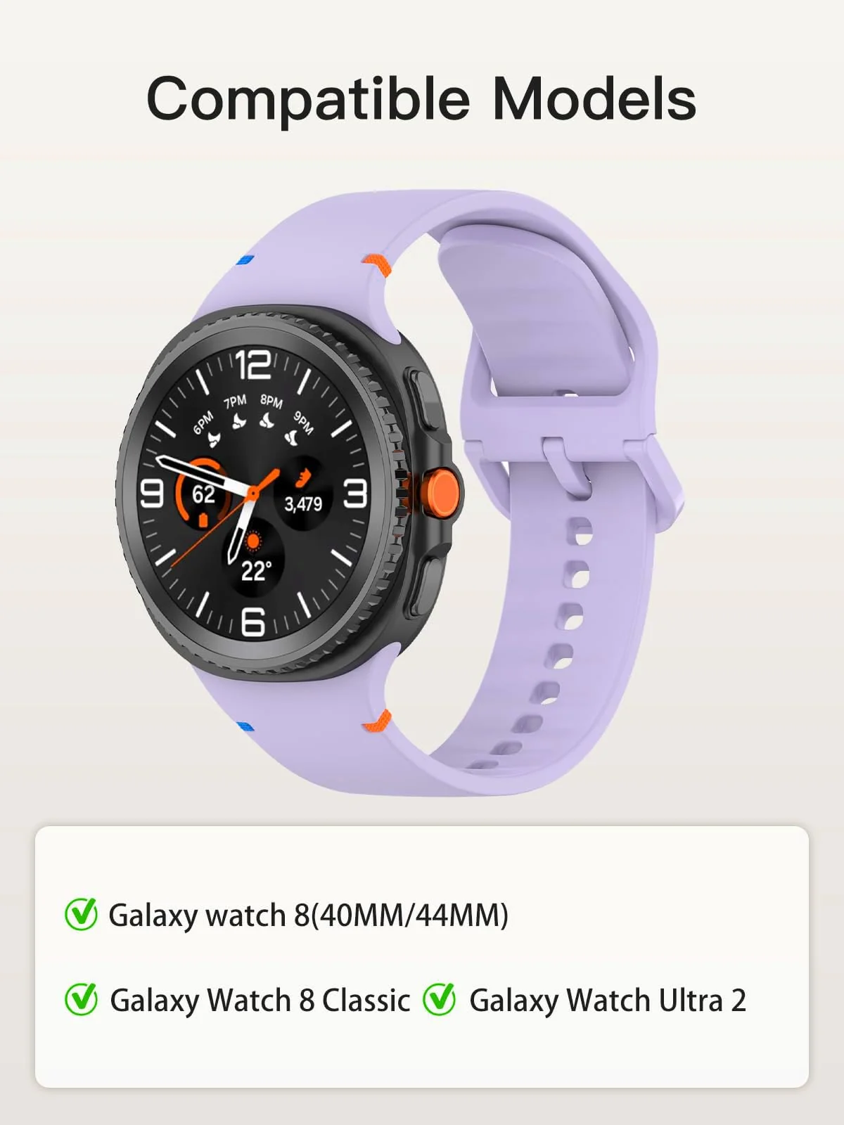 DL3 Mobilak Silicone Bands Compatible with Samsung Galaxy Watch 8 Band 40mm 44mm, Galaxy Watch 8 Classic Band 46mm, Waterproof Soft Wristband Sport Strap for Galaxy Watch 8 Bands 2025 Women Men - Purple