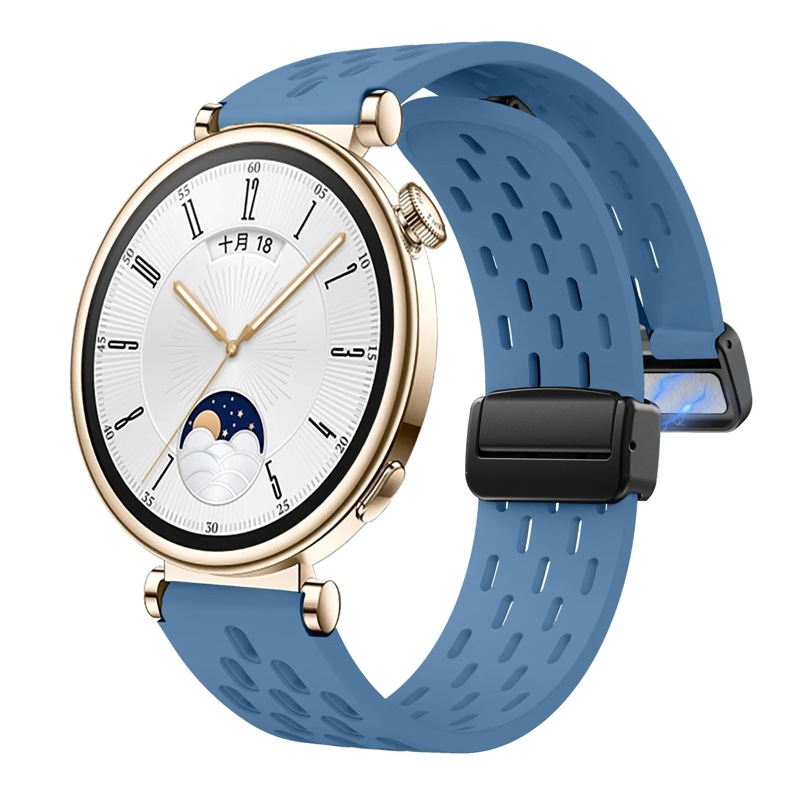 DL3 Mobilak 18mm Silicone Strap For Huawei Watch GT 6 41mm/GT 5 Pro 42 mm/GT 5 41mm/GT4 41 mm/Watch 5 42mm Magnetic Metal Buckle Sport Silicone Breathable Strap, Band Soft Replacment Wristband - Star Blue