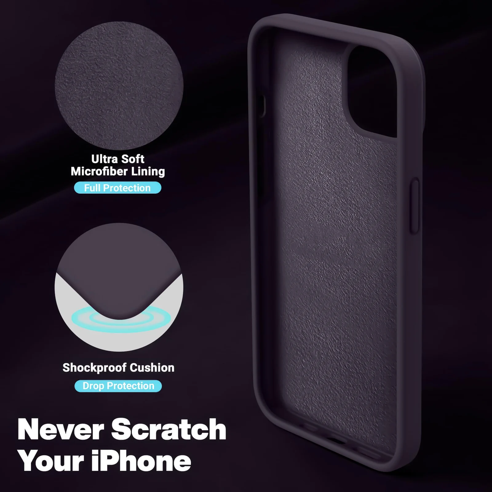DL3 Mobilak Liquid Silicone Protective Case for iPhone 14 (6.1 Inch) with Camera Protection and Microfiber Lining - Elderberry
