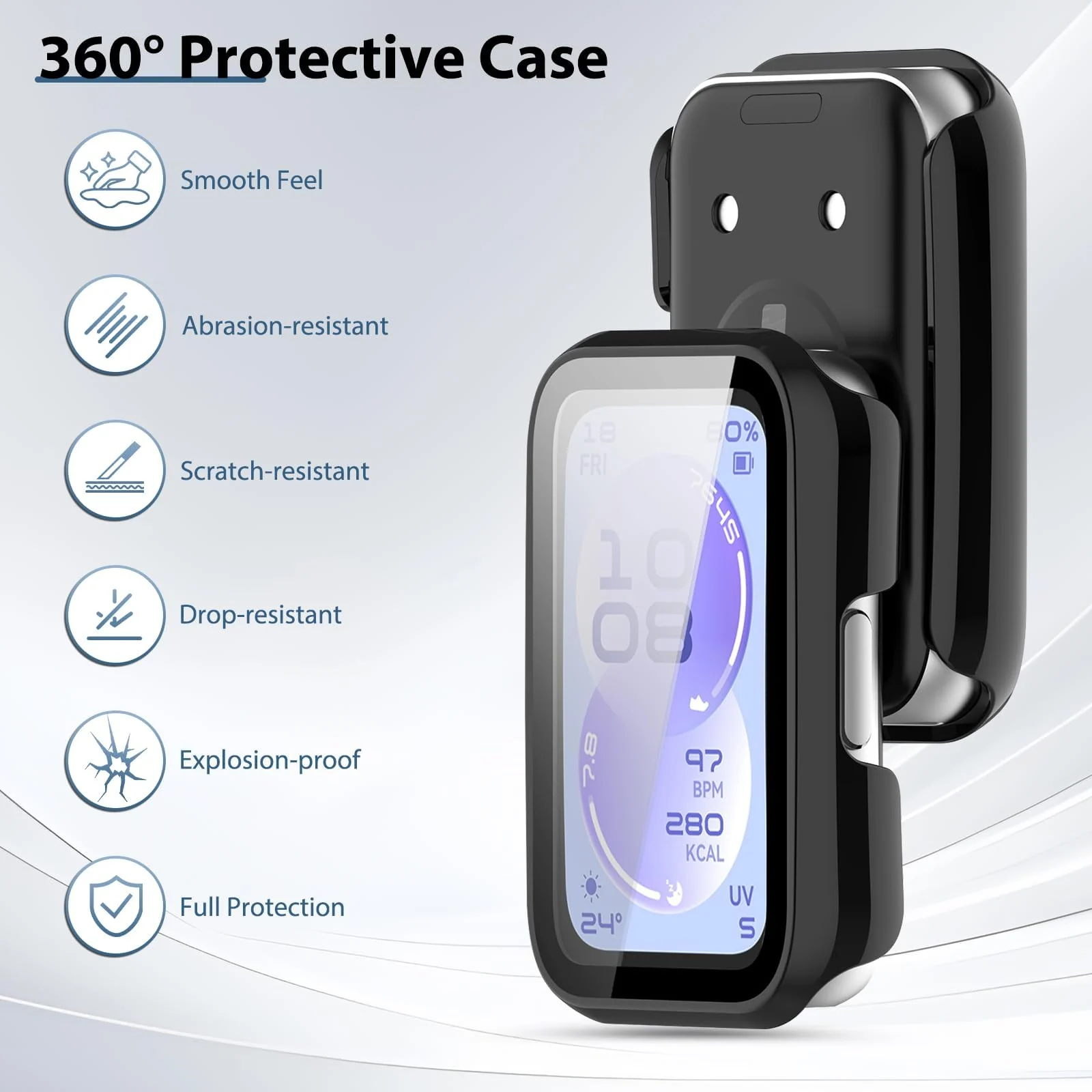 DL3 Mobilak Case with Screen Protector for Huawei Band 11, Bumper Full Coverage Hard PC Overall Protective Cover, Built-in Tempered Glass Film High Sensitivity For Huawei Band 11 - Black