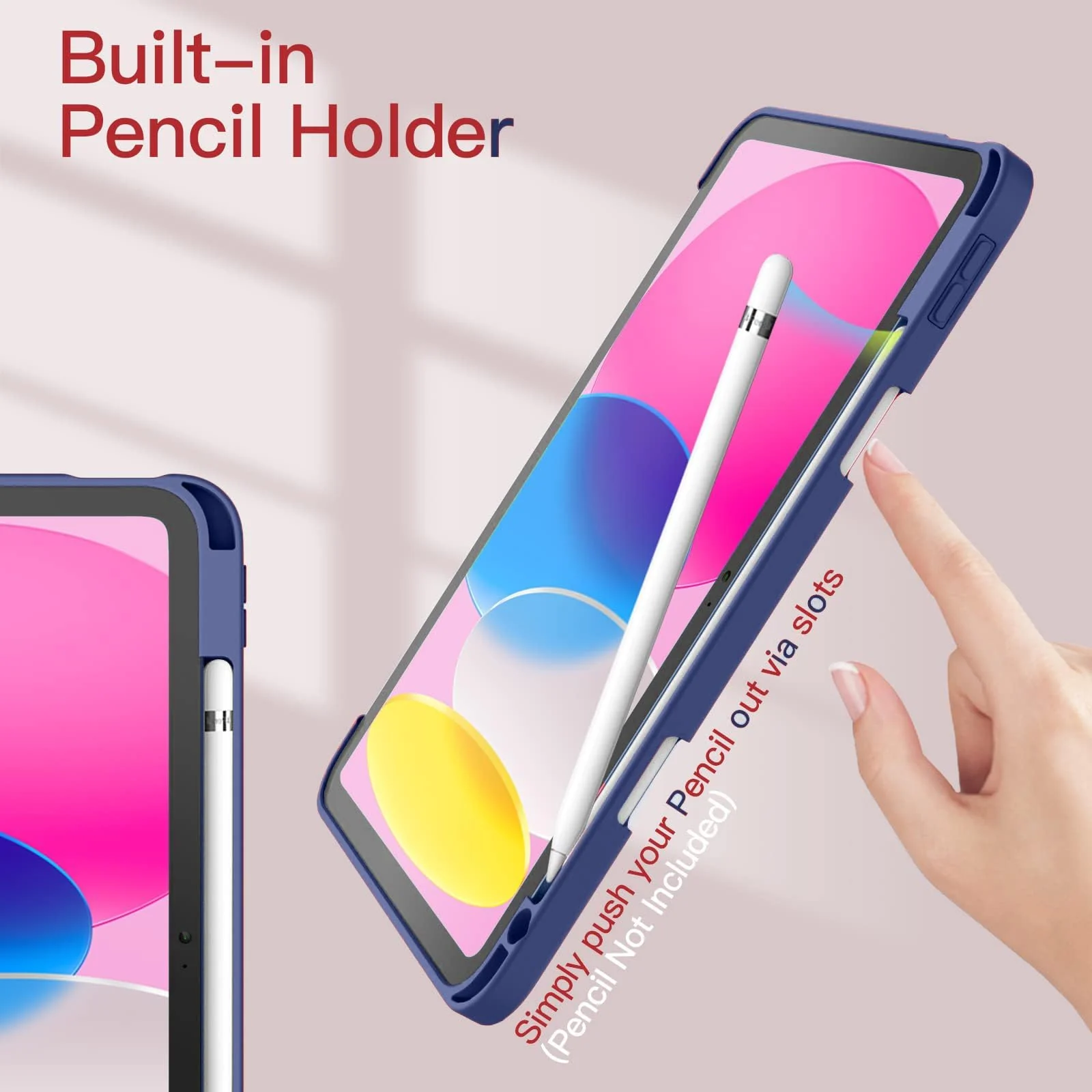 DL3 Mobilak Case Compatible with iPad (A16) 11th Generation 11 Inch (2025), iPad 10th Generation 10.9 Inch (2022), Clear Shockproof Back Cover Built-in Pencil Holder, Auto Sleep/Wake - Navy Blue