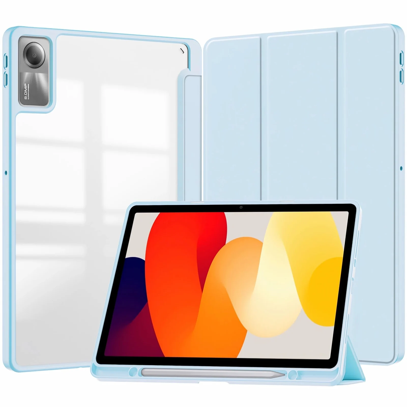DL3 Mobilak Xiaomi Redmi Pad SE 11 inch Tablet 2023 Case with Pen Holder, Soft TPU Back Trifold Stand Protective Smart Cover Flip, Auto Wake & Sleep