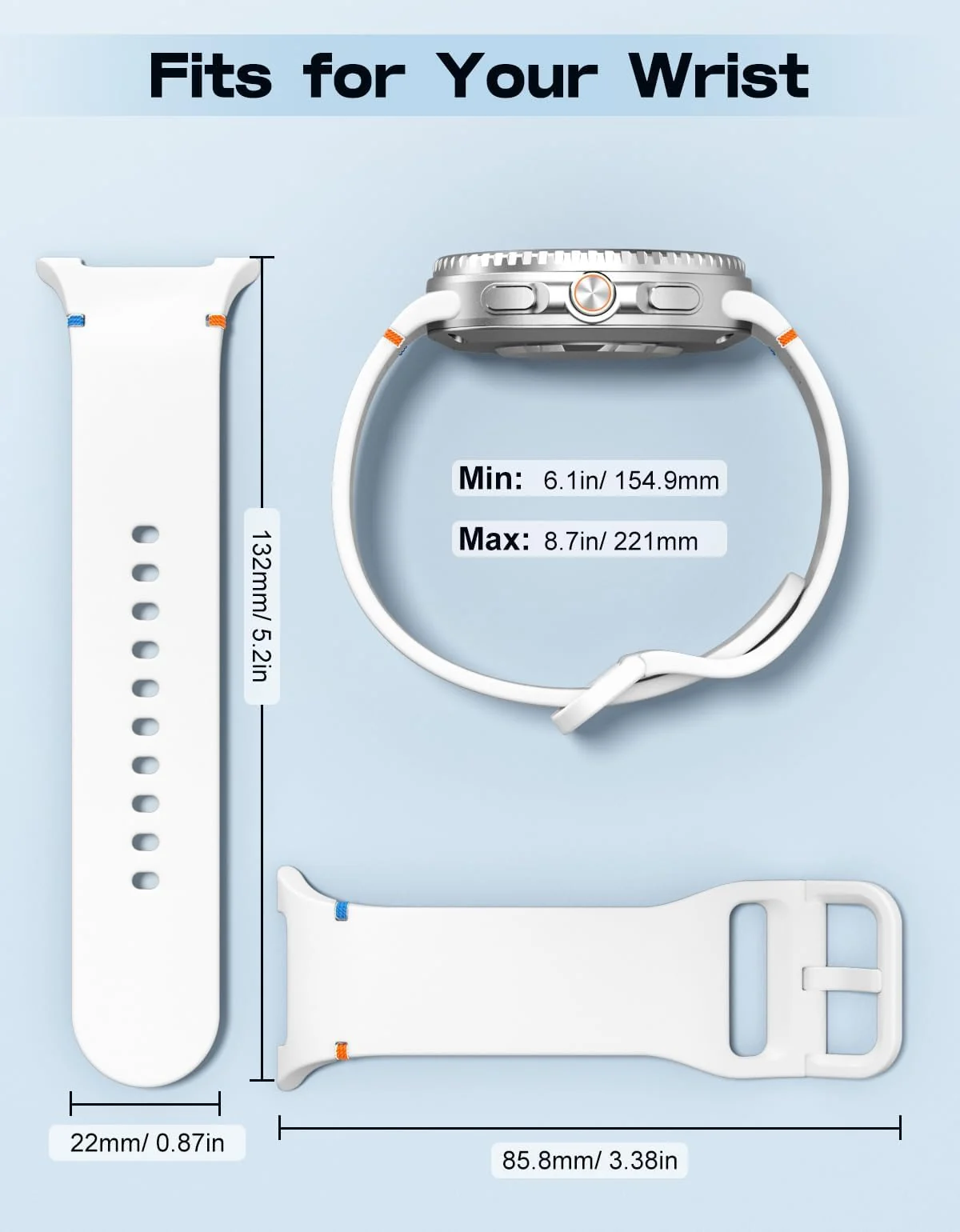 DL3 Mobilak Silicone Bands Compatible with Samsung Galaxy Watch 8 Band 40mm 44mm, Galaxy Watch 8 Classic Band 46mm, Waterproof Soft Wristband Sport Strap for Galaxy Watch 8 Bands 2025 Women Men - White