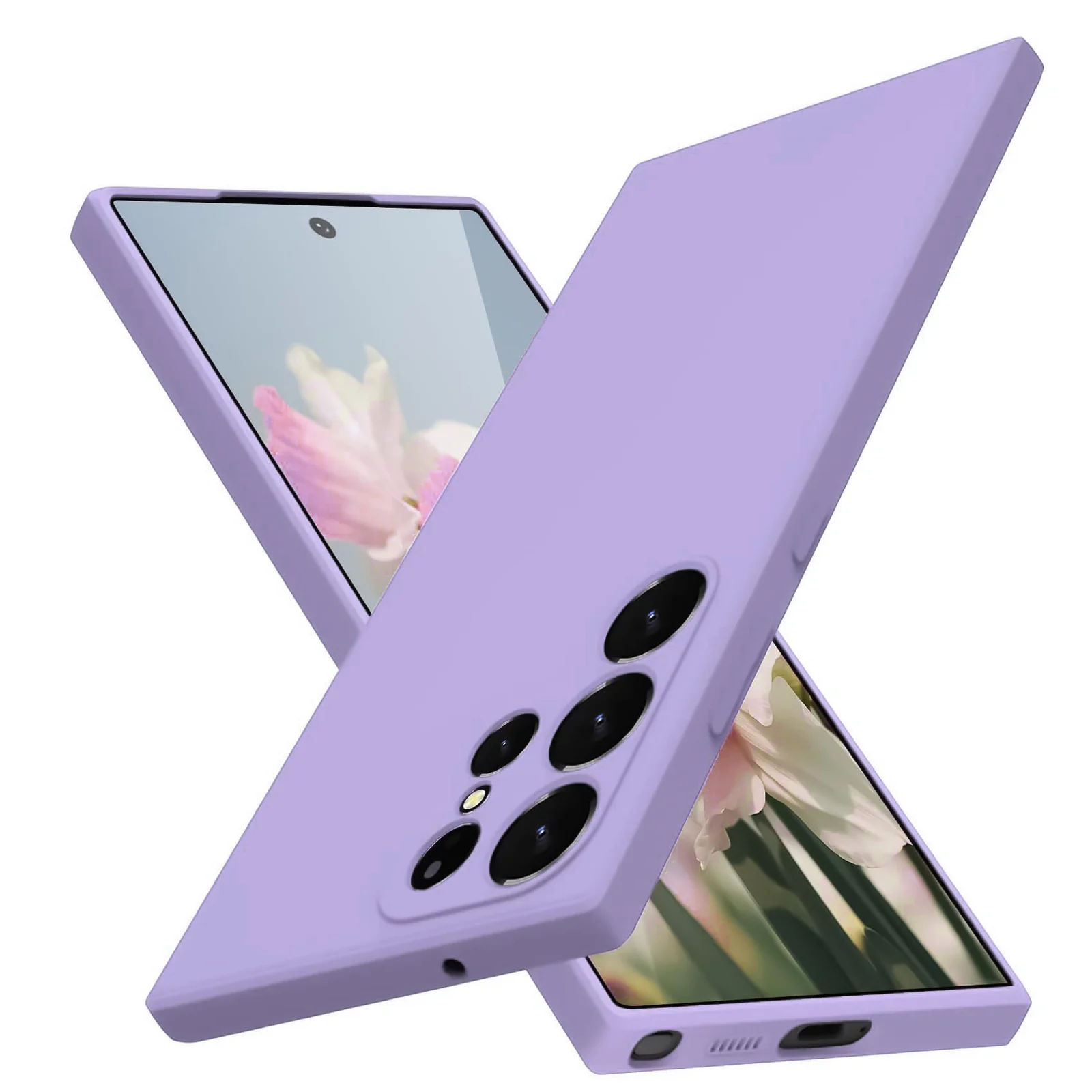 DL3 Mobilak Samsung Galaxy S24 Ultra Case, Soft Flexible Silicone Gel Rubber Bumper Cover, Full Body Shockproof Protective Phone Case - Light Purple