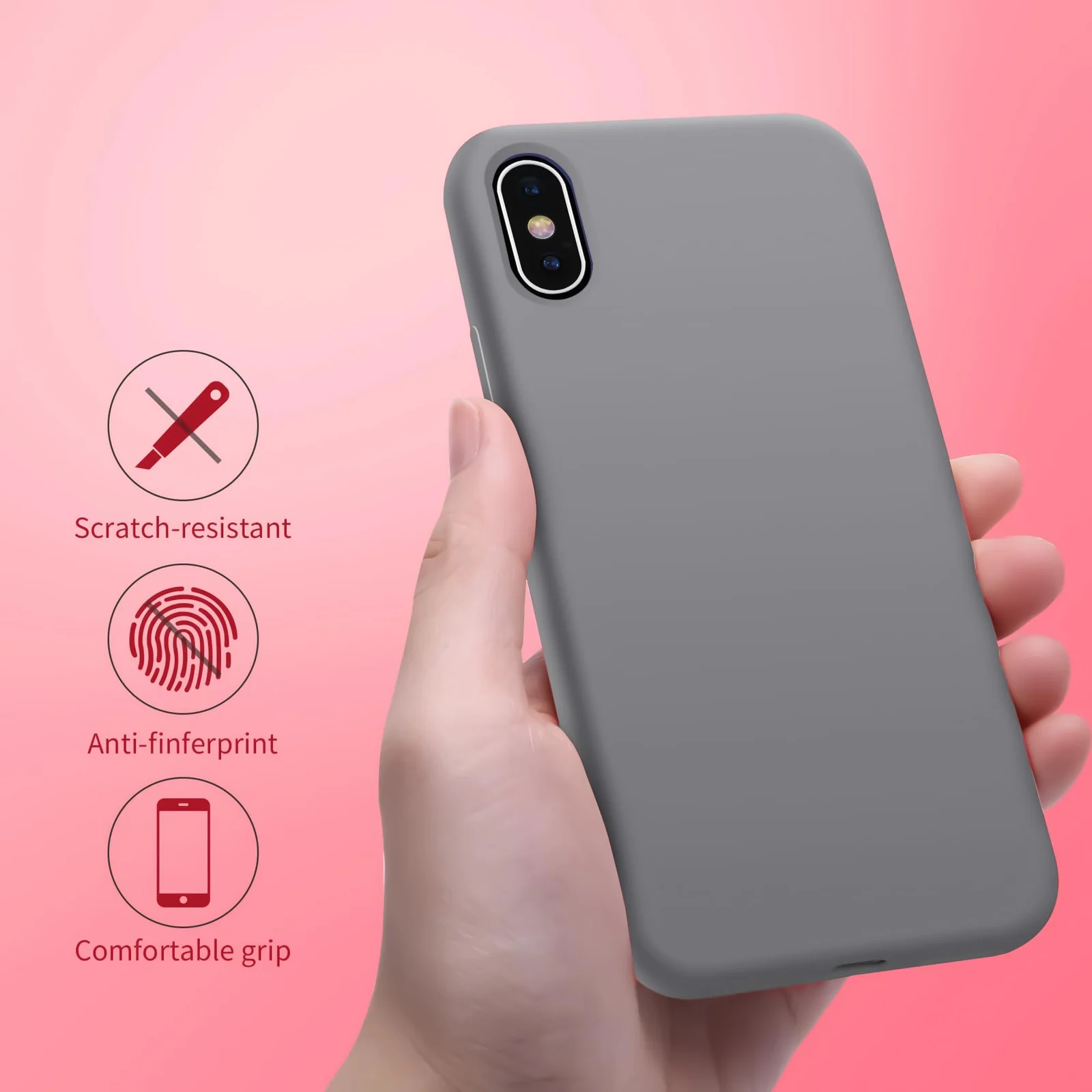 DL3 Mobilak Liquid Silicone Protective Case for iPhone X / iPhone XS with Camera Protection and Microfiber Lining - A Gray