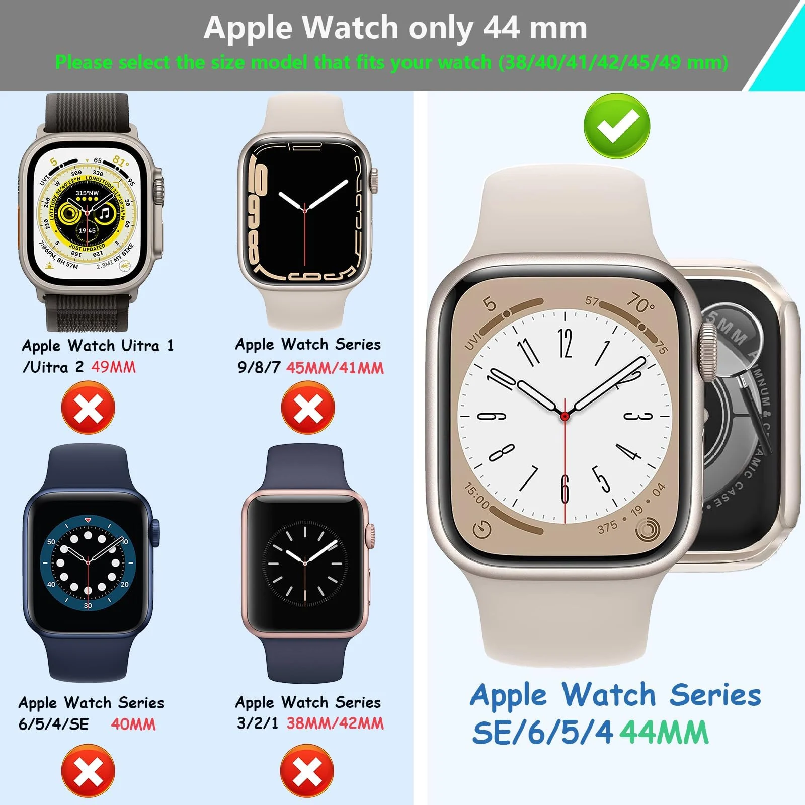 DL3 Mobilak Privacy Case for Apple Watch Series SE/ 4/5/6 44mm Screen Protector, Anti-Spy Tempered Glass Film Apple Watch Cover Hard PC Case Bumper for iWatch 44 mm Series 6/5/4/SE/SE2 - Silver