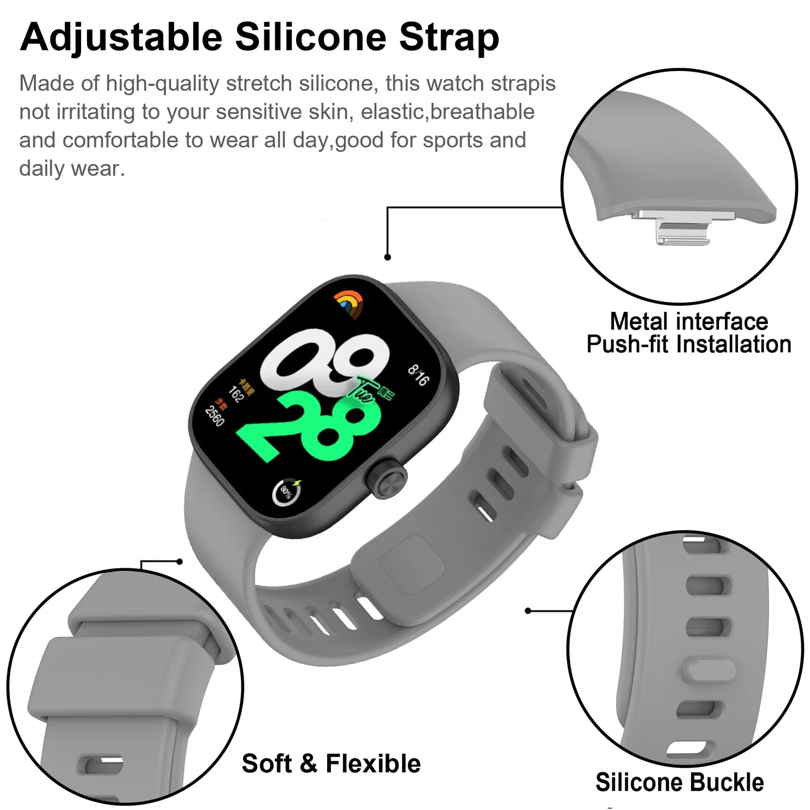 DL3 Mobilak Bracelet Compatible with Xiaomi Redmi Watch 6/5/4 / Xiaomi Smart Band 10 Pro/9 Pro/8 Pro, Soft TPU Replacement Strap Sports, Strap for Men and Women - Gray