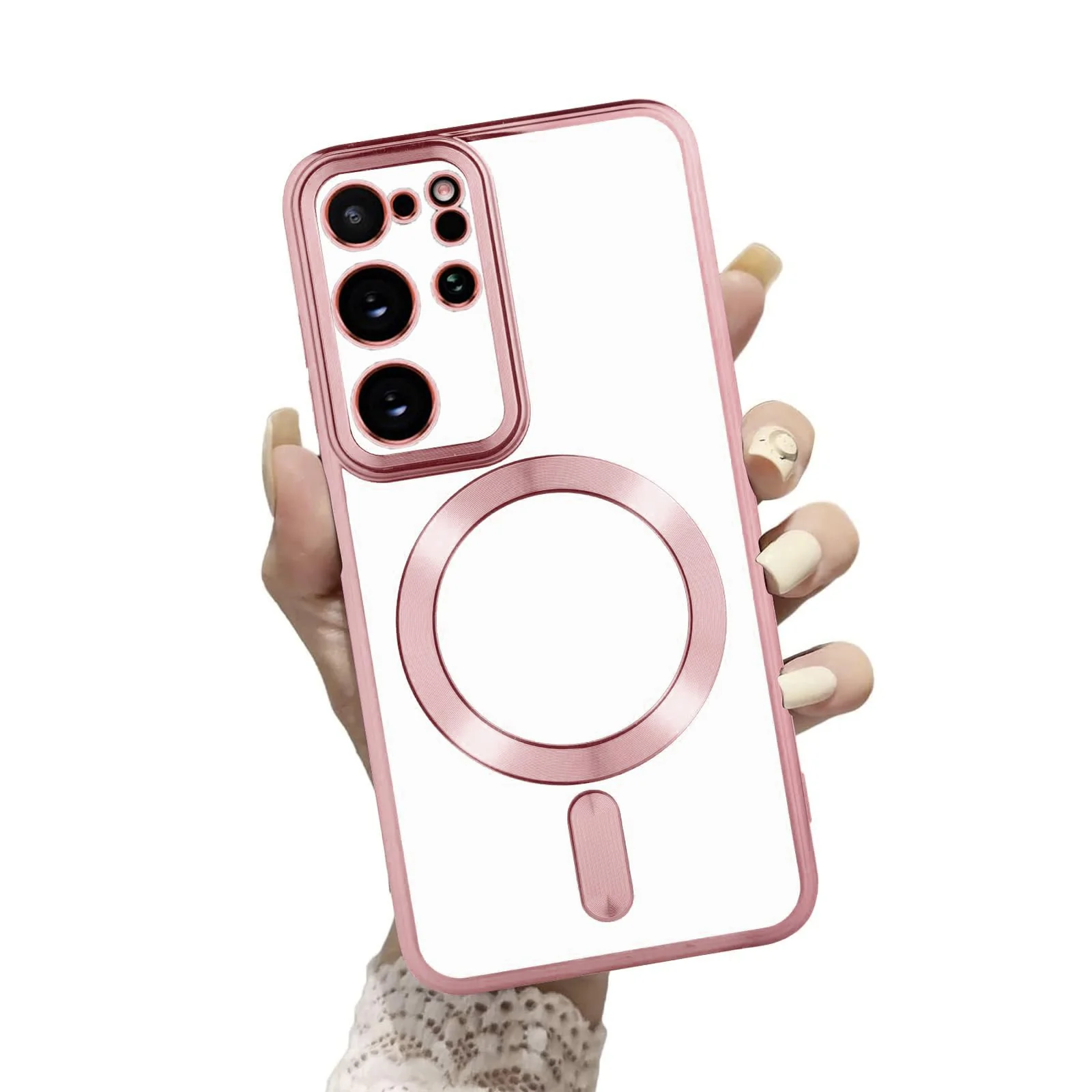 DL3 Mobilak Clear MagSafe-Compatible Magnetic Case for Samsung Galaxy S20 Ultra with Camera Protection and Shockproof Design - Pink