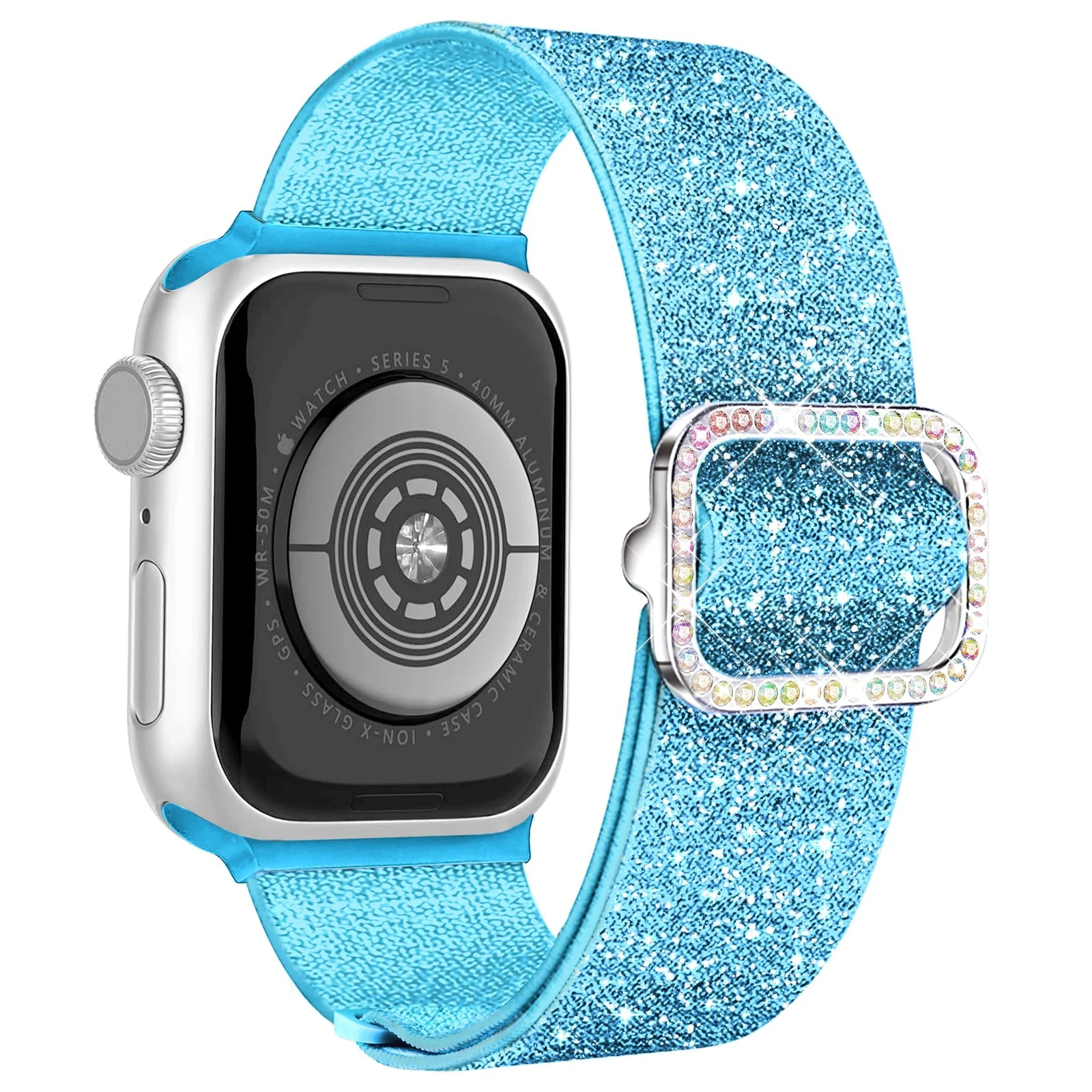 DL3 Mobilak Stretchy Bling Band For Apple Watch 49mm 46mm 45mm 44mm 42mm Women, Nylon Sparkly Strap Solo Loop Glitter Wristband for iWatch Series 11 10 9 8 7 6 5 4 SE3 SE2 SE Ultra 3 2 1 - Sky Blue