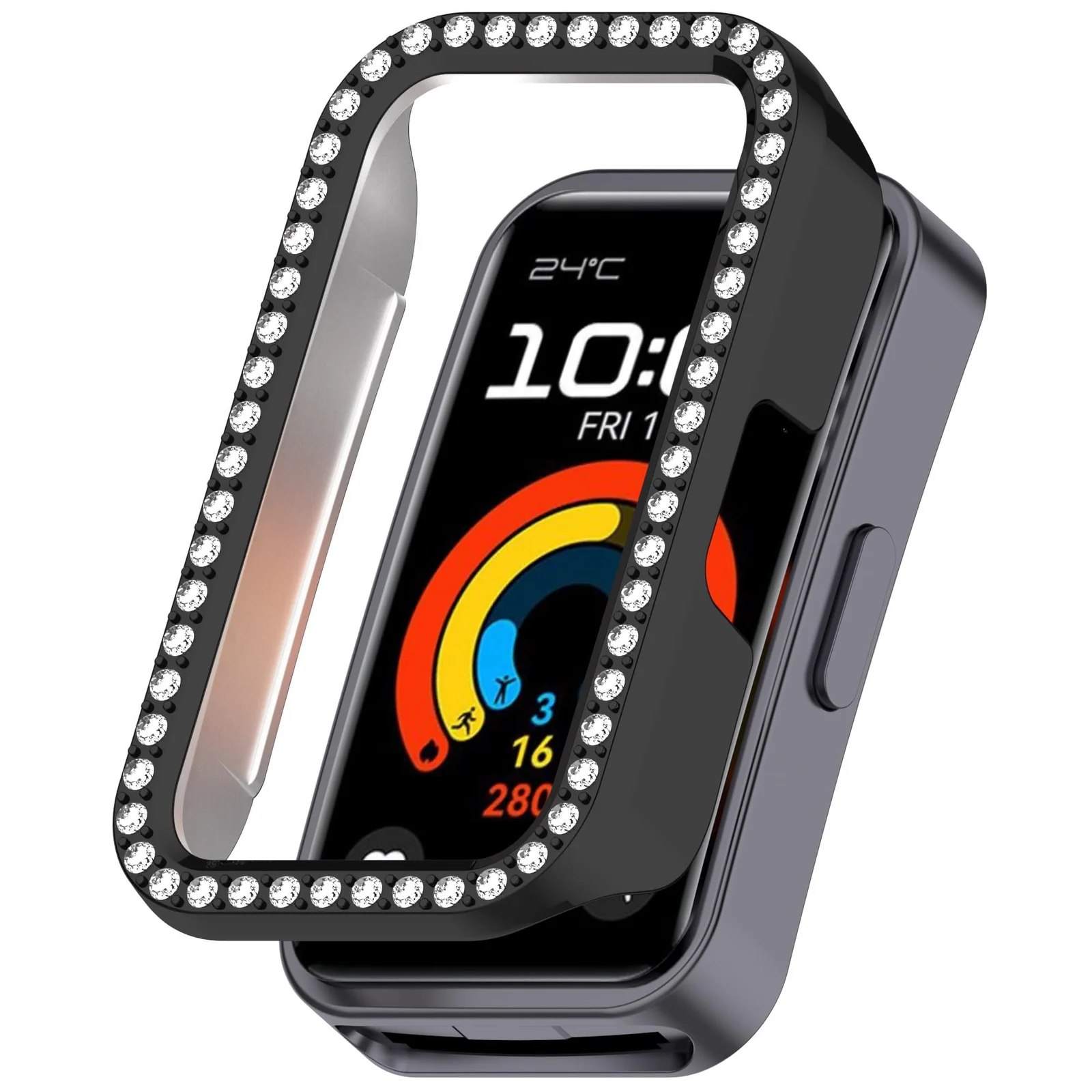 DL3 Mobilak Crystal-Decorated Watch Cover for Huawei Band 8 / 9 / 10, Decorative glitter finish, Slim, lightweight profile - Black