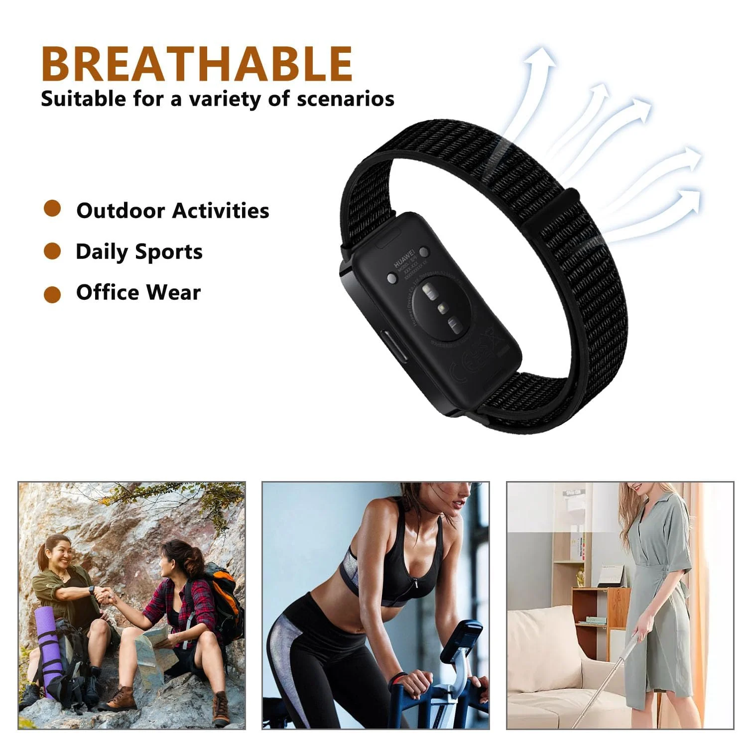 DL3 Mobilak Nylon Strap for Huawei Band 9 | Huawei Band 8 Watch Band, Men and Women Breathable Elastic Bracelet, Adjustable Straps Replacement Band Sport Watchband - Official Black