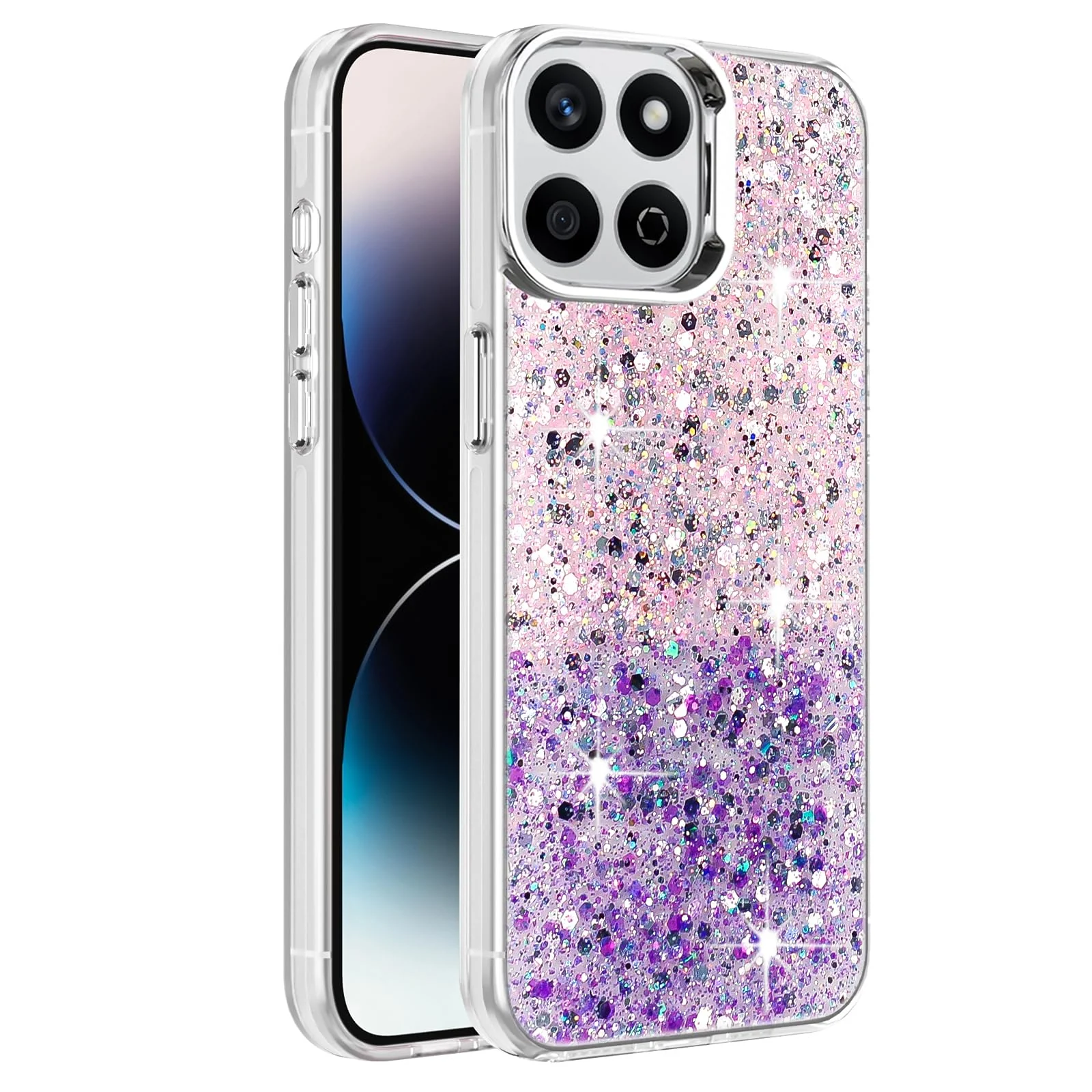 DL3 Mobilak Glitter Protective Case for Honor X7C, Supports wireless charging, Camera protection, Shock-absorbing protection - Pink Purple