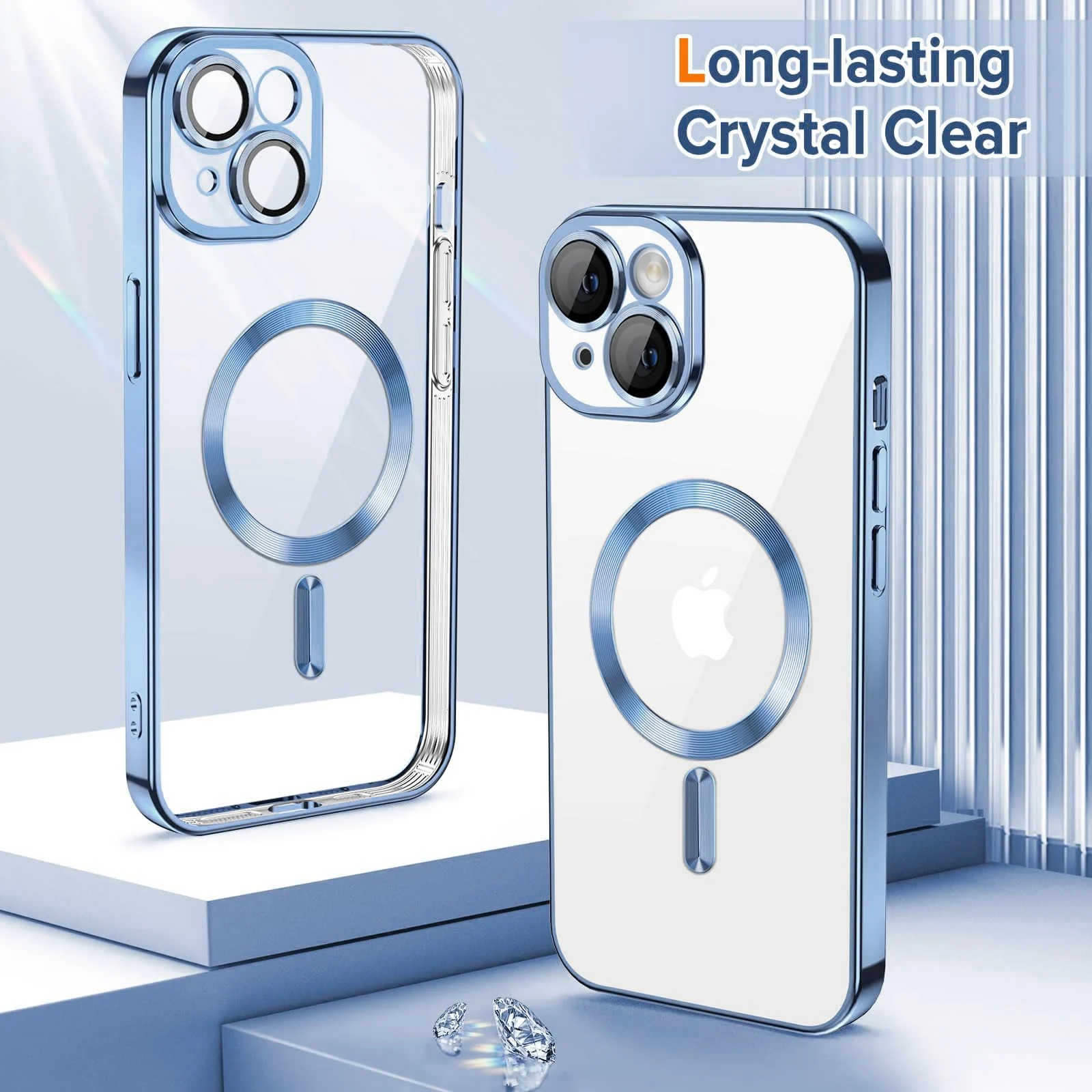 DL3 Mobilak Case for iPhone 13 (6.1 Inch) Compatible with MagSafe with Camera Lens Protector, Magnetic Clear Case Full Protection Plating Anti-Scratch Slim Thin Case Cover - Sierra Blue