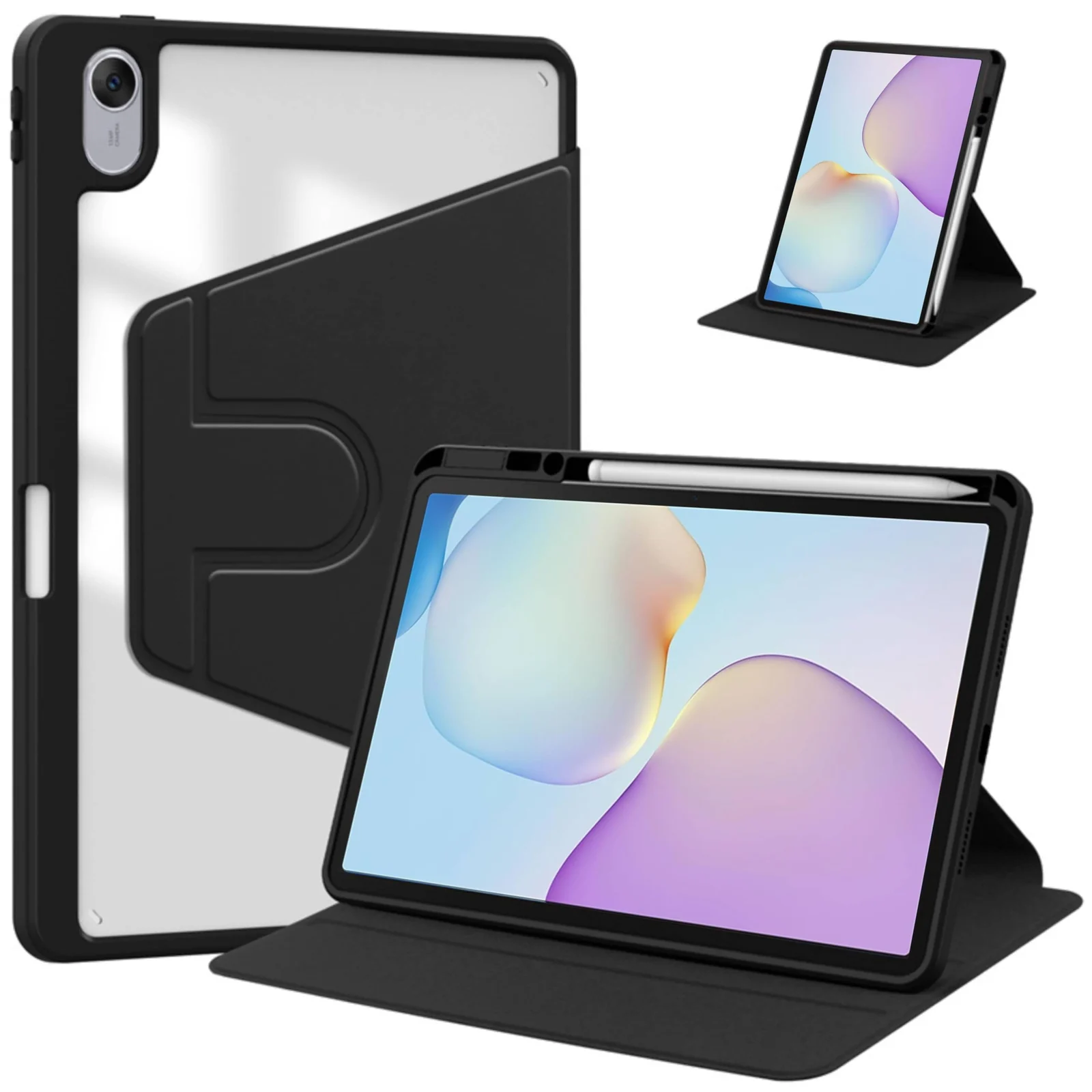 DL3 Mobilak Case for Huawei MatePad 11.5-inch Released 2023, 360° Rotation Multi-angle Stand Slim Cover PU leather + Transparent Acrylic case with Pen Holder Auto Wake/Sleep - Black