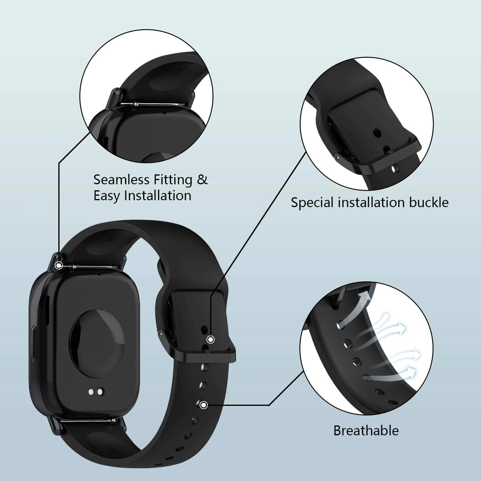 DL3 Mobilak Straps Compatible with Xiaomi Redmi Watch 5 Active/Redmi Watch 5 Lite Bracelet, 22mm Soft Silicone Replacement Band Sports Strap Wristbands [Wear-resistant] [breathable] - Black