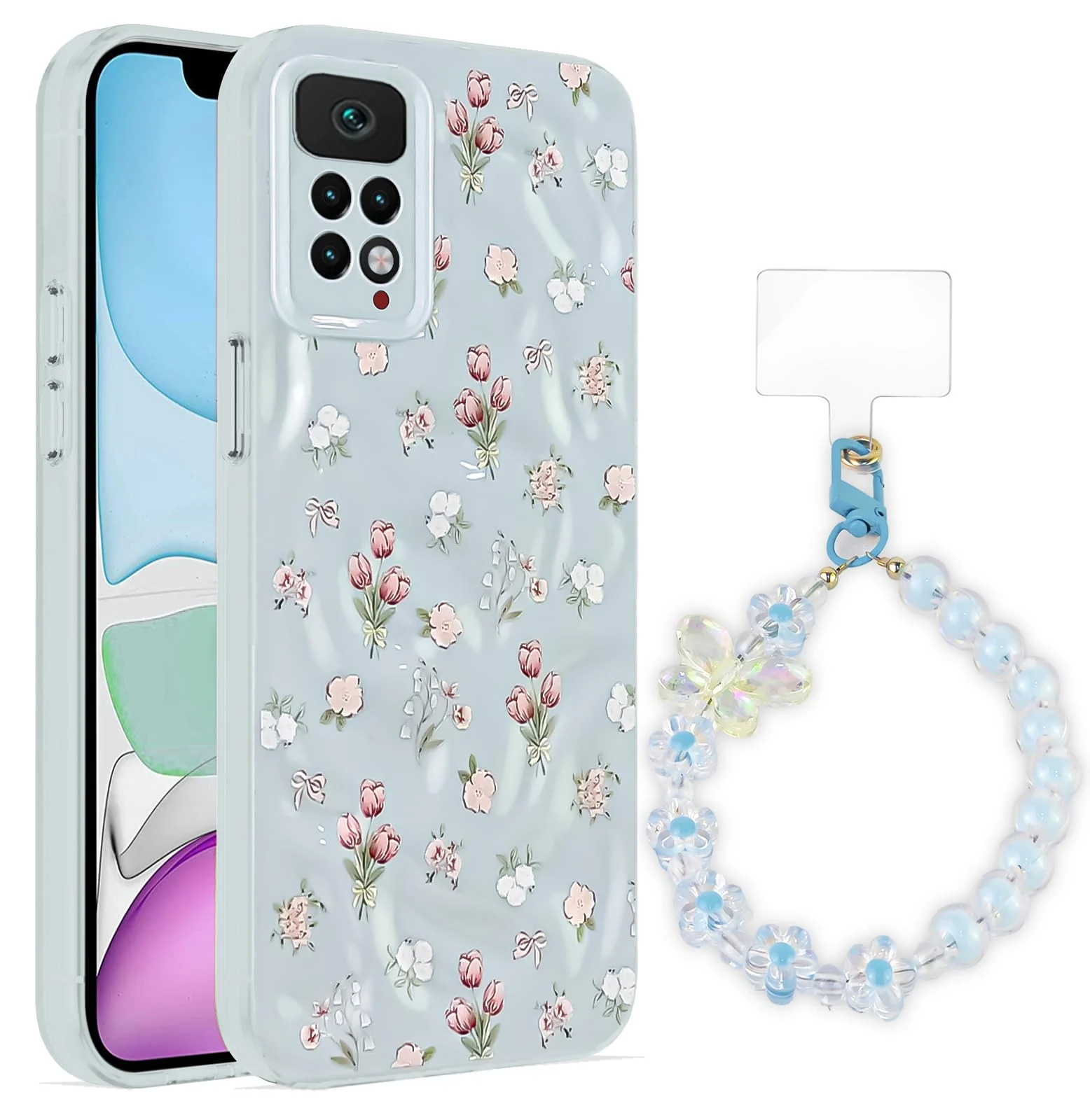 Dl3 Mobilak Case Compatible with Xiaomi Redmi Note 11 4G / Note 11S,Cute Printed Soft TPU Phone Cover with Beaded Wrist Strap, Shockproof Camera Protection, Case for Women & Girls - Style 1