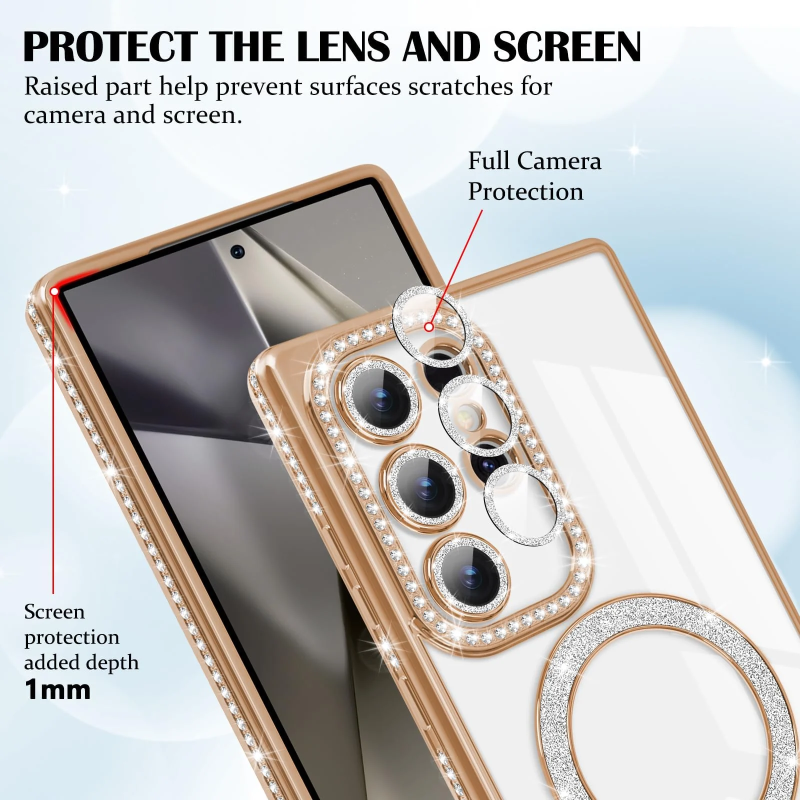 DL3 Mobilak MagSafe-Compatible Magnetic Case for Samsung Galaxy S24 Ultra with Camera Protection and Magnetic Car-Mount Support - Gold