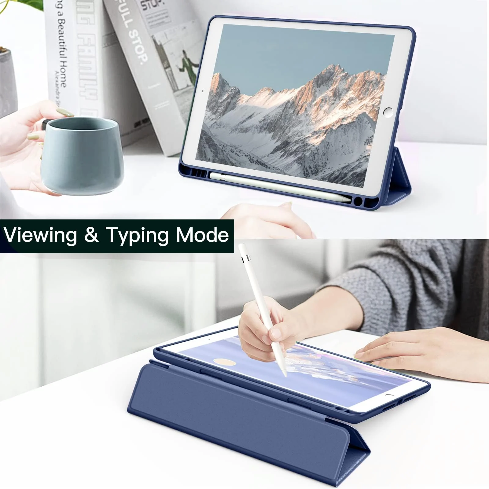 DL3 Mobilak Case for iPad 10.2-Inch (9th/8th/7th Generation, 2021/2020/2019), Clear Shockproof Back Cover Built-in Pencil Holder, Auto Sleep/Wake - Navy Blue