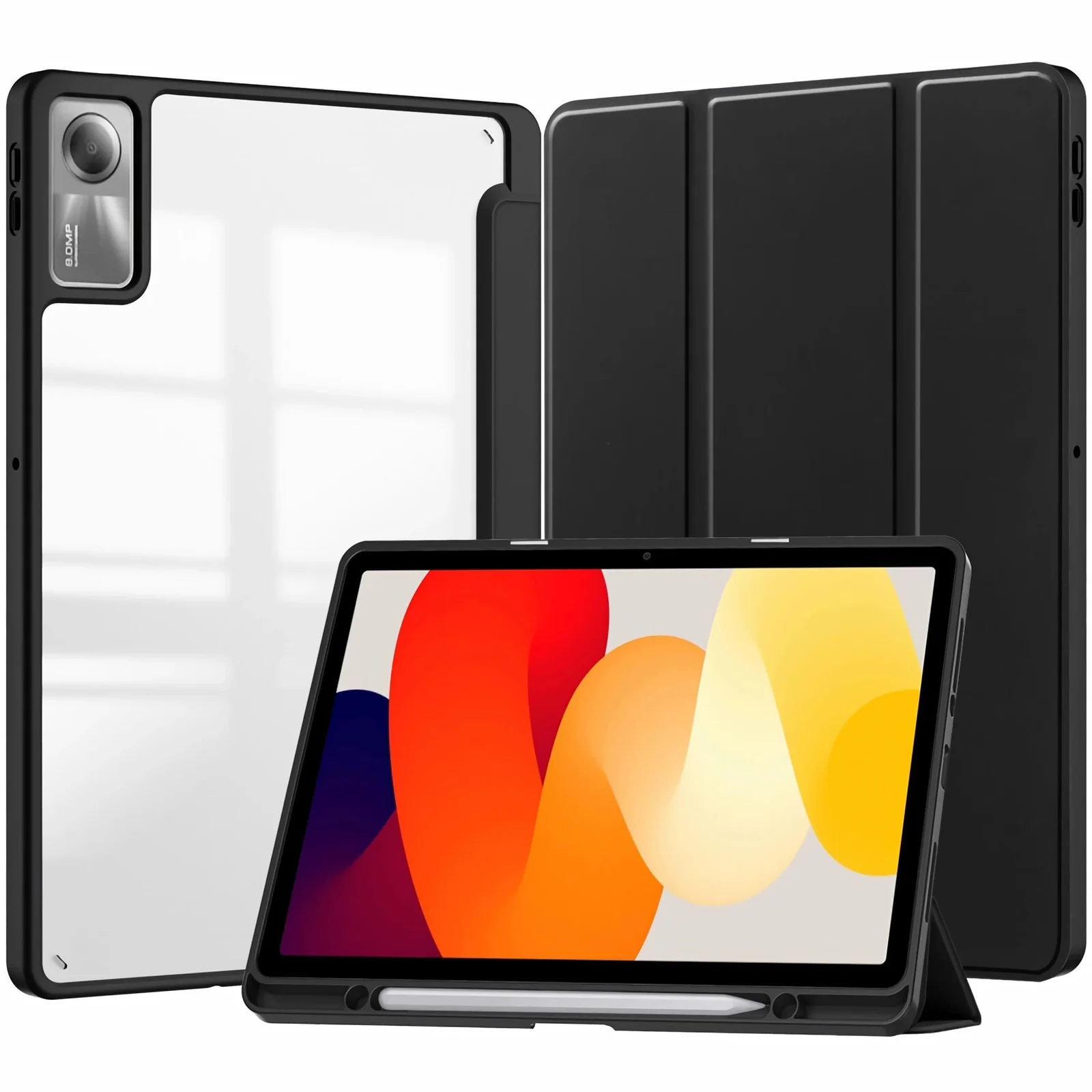 DL3 Mobilak Xiaomi Redmi Pad SE 11 inch Tablet 2023 Case with Pen Holder, Soft TPU Back Trifold Stand Protective Smart Cover Flip, Auto Wake & Sleep