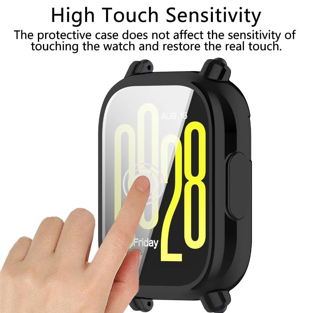 DL3 Mobilak Case for Xiaomi Redmi Watch 5 Active, Case with Screen Protector, HD Protection Cover, Soft Silicone Screen Protector Cover for Xiaomi Redmi Watch 5 Active - Black