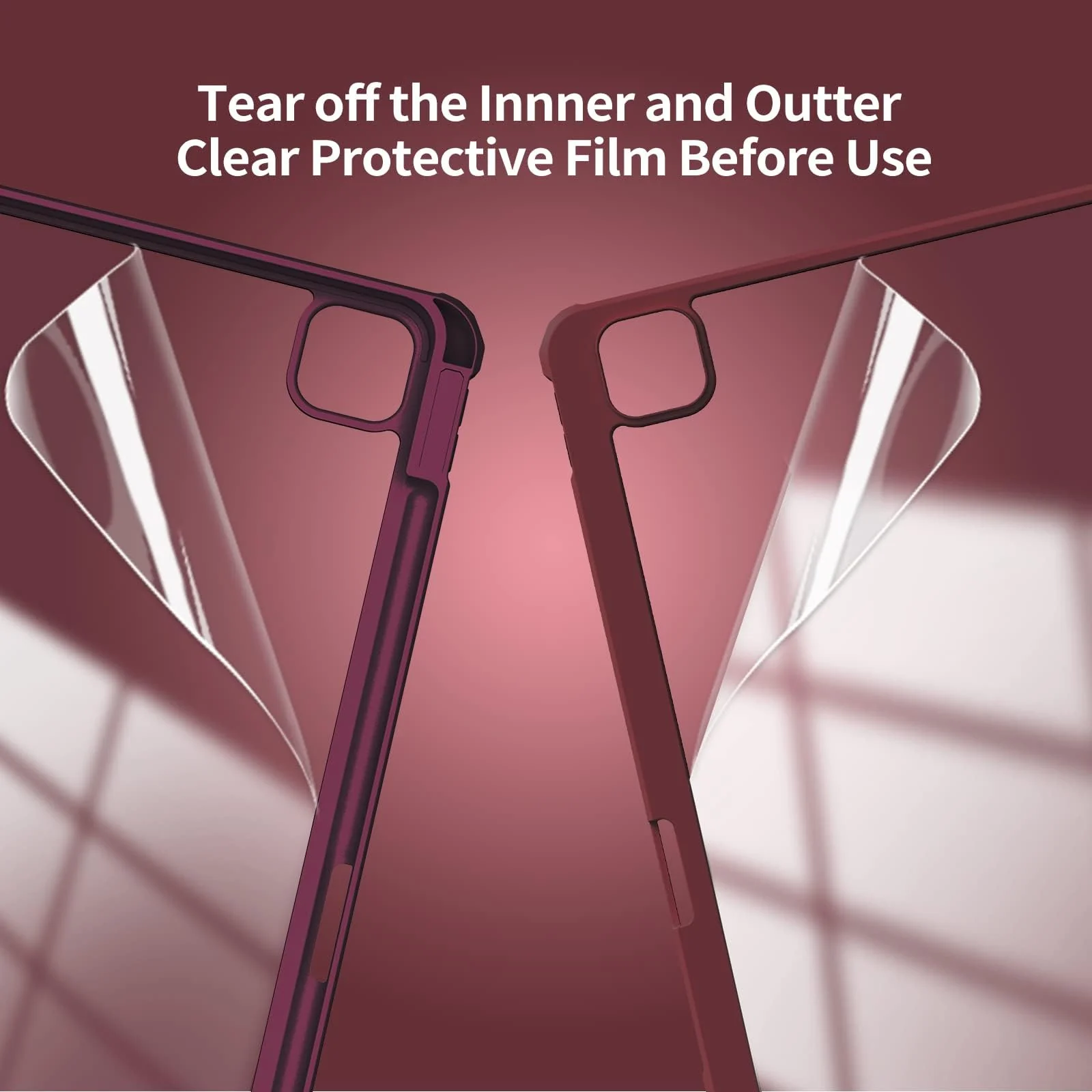 DL3 Mobilak for iPad Pro 12.9 Case 6th/5th/4th/3rd Generation 2022/2021/2020/2018, Clear Shockproof Back Cover Built-in Pencil Holder, Auto Sleep/Wake - Wine Red