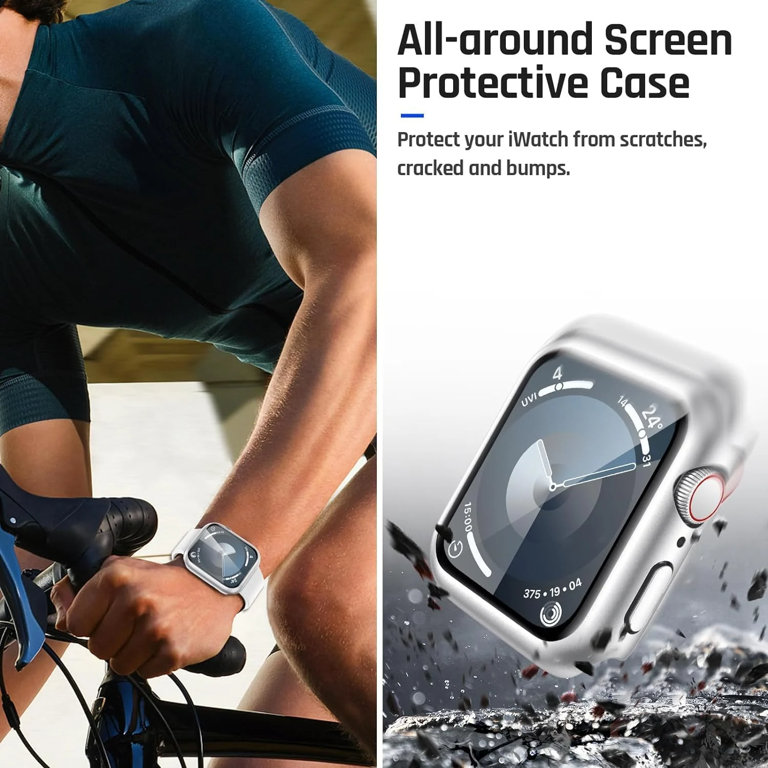 DL3 Mobilak Hard Case Designed for Apple Watch SE 6 5 4 40mm, Built-in 9H [HD Clear] Tempered Glass Screen Protector, [Full Protection] Slim Cover for iWatchSE 6 5 4 40mm - Silver