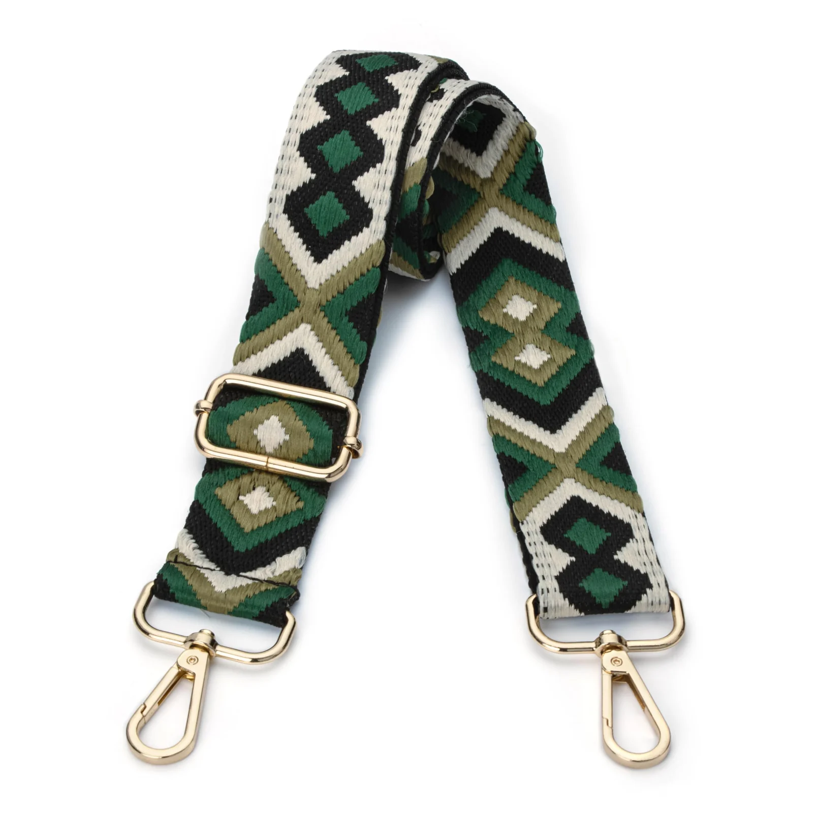DL3 Mobilak Adjustable Wide Crossbody Bag Strap for Women, Replacement Shoulder Strap for Handbags, Totes & Purses with Elegant Embroidered Pattern and Metal Hooks - Green/Black