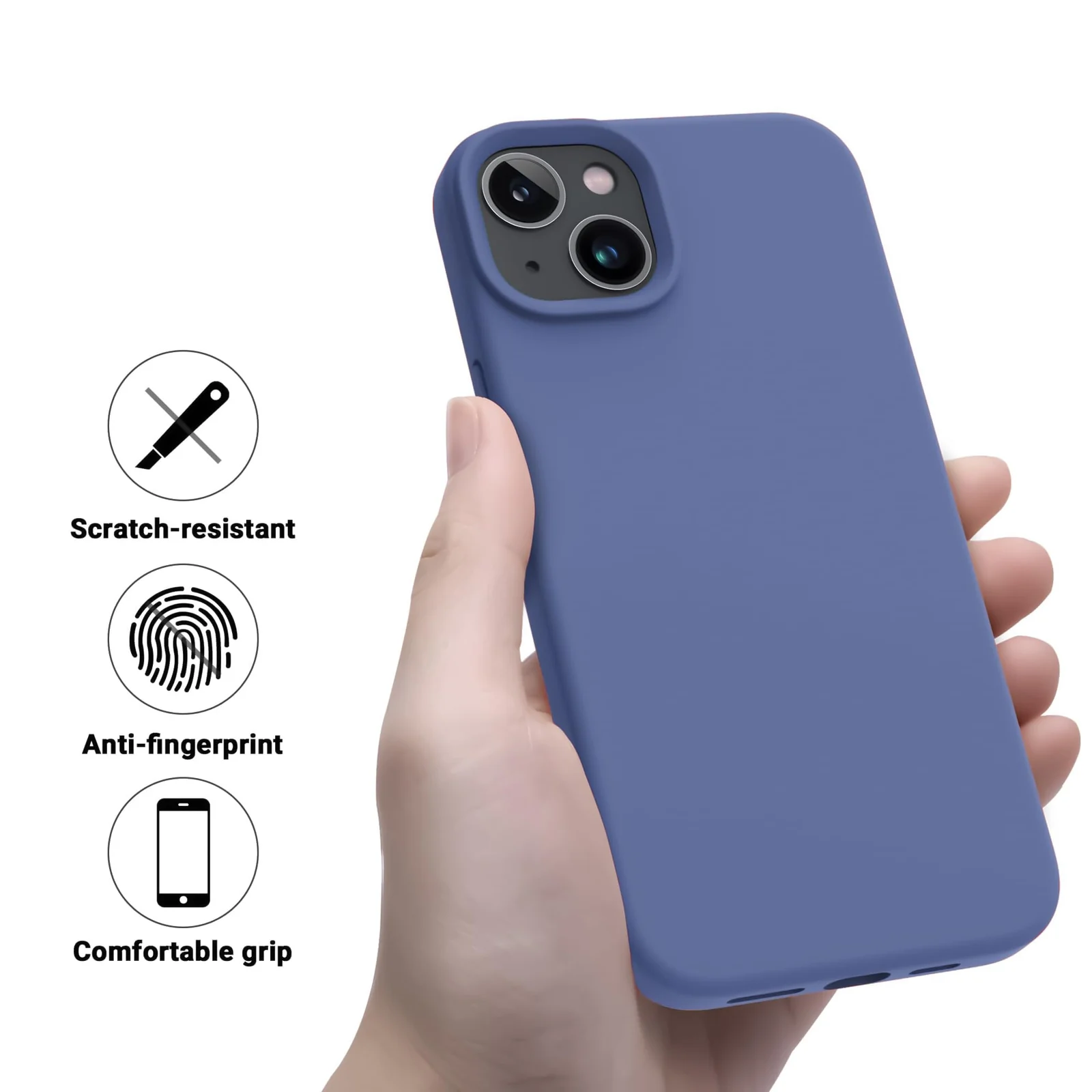 DL3 Mobilak Liquid Silicone Case for iPhone 15, Supports wireless charging, Shock-absorbing protection, Anti-fingerprint finish - Lavender Blue