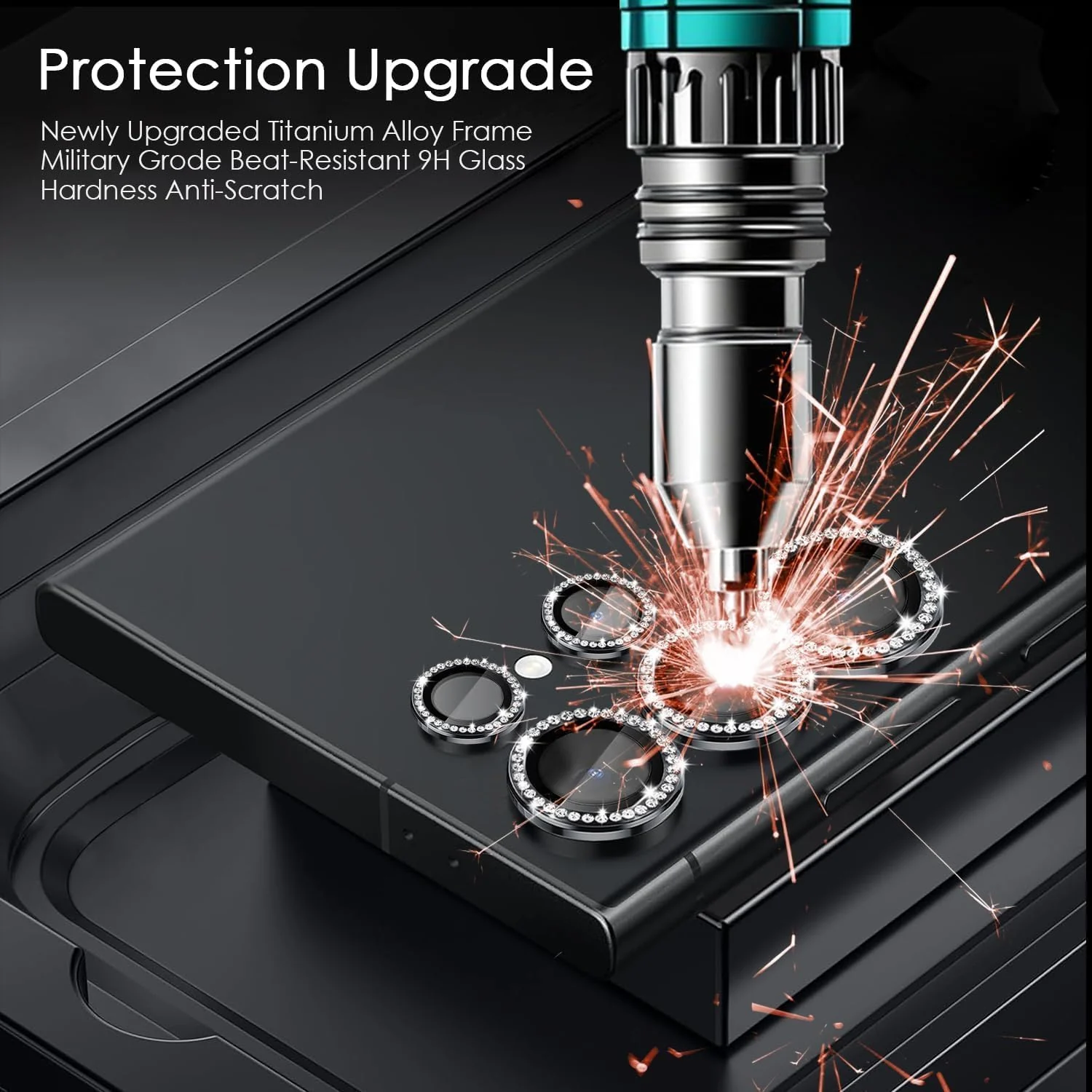 DL3 Mobilak Camera Protection for Samsung Galaxy S24 Ultra Camera Protection, Scratch-Resistant, 9H Hardness, HD Lens Protection, Protective Film, Lens Screen Protector Glass - Diamond Black