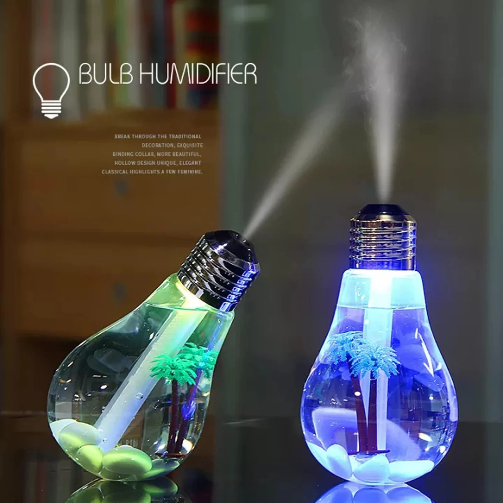 Mobigon Wood Cool Mist Ultrasonic Humidifier for Room Moisture, Aroma Diffuser for Home, 400ml Essential Oil Diffuser with 7 Colorful Night Light, Auto Shut-Off, Home, Office - Style 1