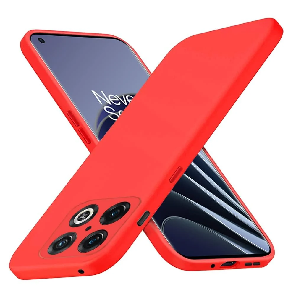 DL3 Mobilak Silicone Protective Case for OnePlus 10 Pro, Shock-absorbing protection, Scratch-resistant surface, Soft microfiber lining - Red