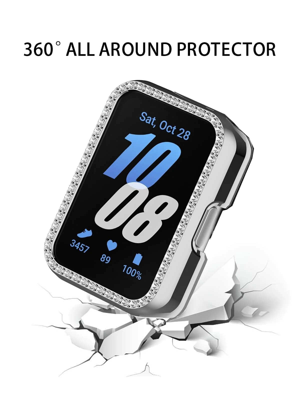 DL3 Mobilak Compatible with Huawei Watch Fit Case Replacement Bling Crystal Protector Case Cover Frame Plating Metal Color PC Shockproof Case Guard Thin Bumper Shell for Huawei Watch Fit - Silver