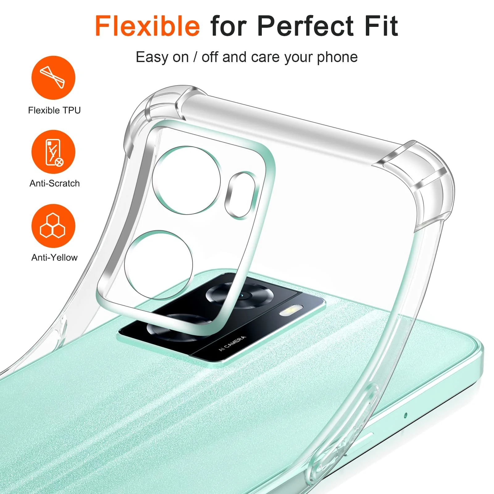 DL3 Mobilak Clear TPU Case for OPPO A77 4G / A57 4G / A57s / A77s, Camera protection, Shock-absorbing protection, Non-slip grip - Clear