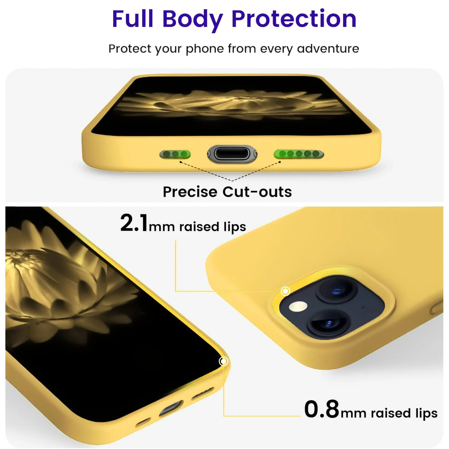 DL3 Mobilak Compatible with iPhone 13 / iPhone 14 (6.1 Inch) Case, Liquid Silicone Case, Full Body Protective Cover, Shockproof, Slim Phone Case, Anti-Scratch Soft Microfiber Lining - Yellow