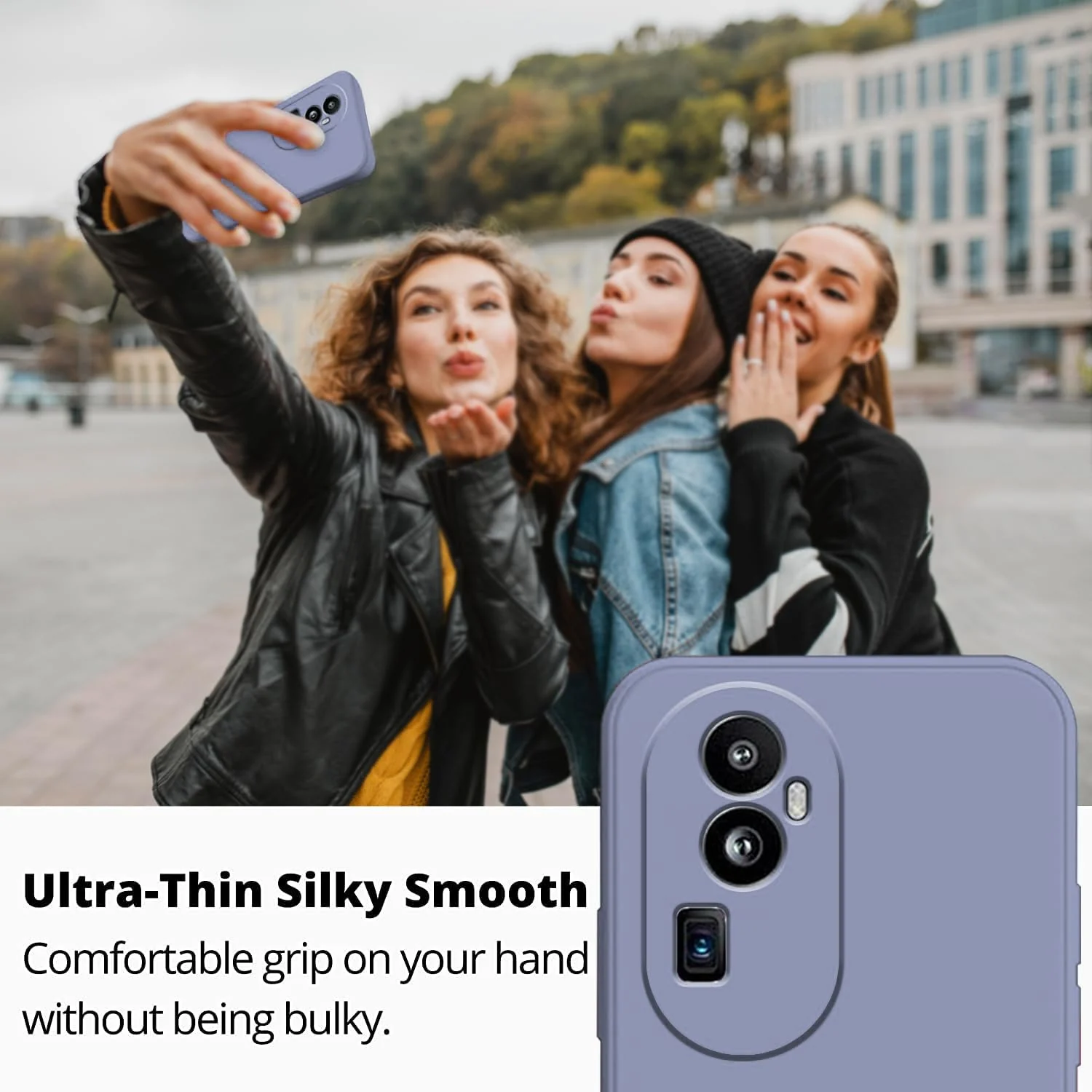DL3 Mobilak Liquid Silicone Case for OPPO Reno 10 Pro + Plus 5G, Shock-absorbing protection, Scratch-resistant surface, Soft microfiber lining - Lavender Gray